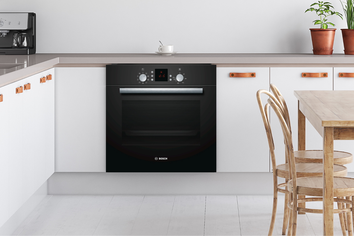 Lò nướng Bosch HBN539S5 có ngoại hình màu inox kết hợp kính đen sang trọng