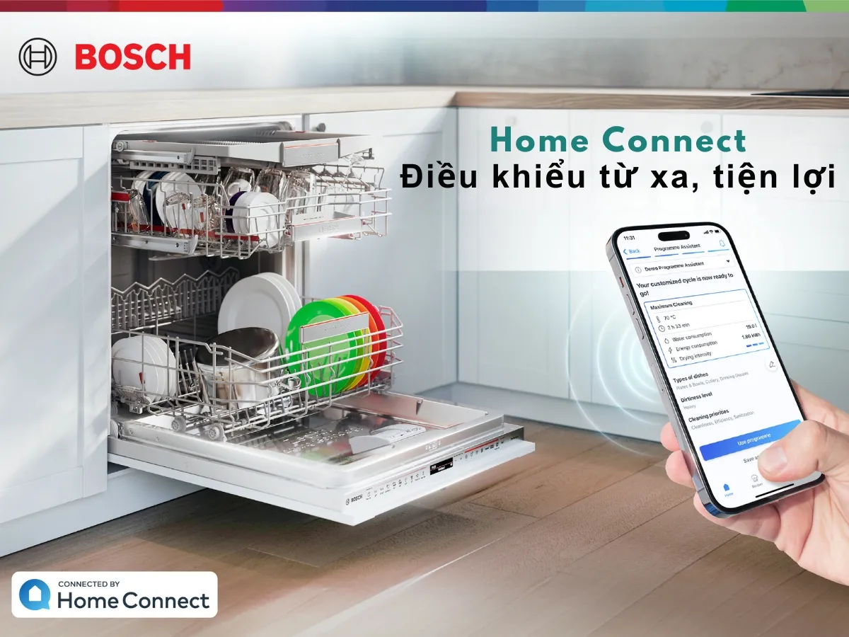 Tính năng Home Connect của&nbsp;Bosch giúp điều khiển từ xa qua điện thoại