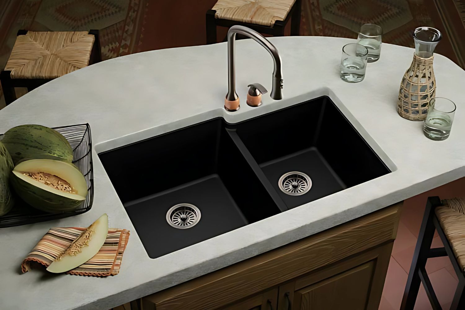 Chậu rửa bát bằng đá kiểu dáng hình chữ nhật hiện đại, tiện dụng