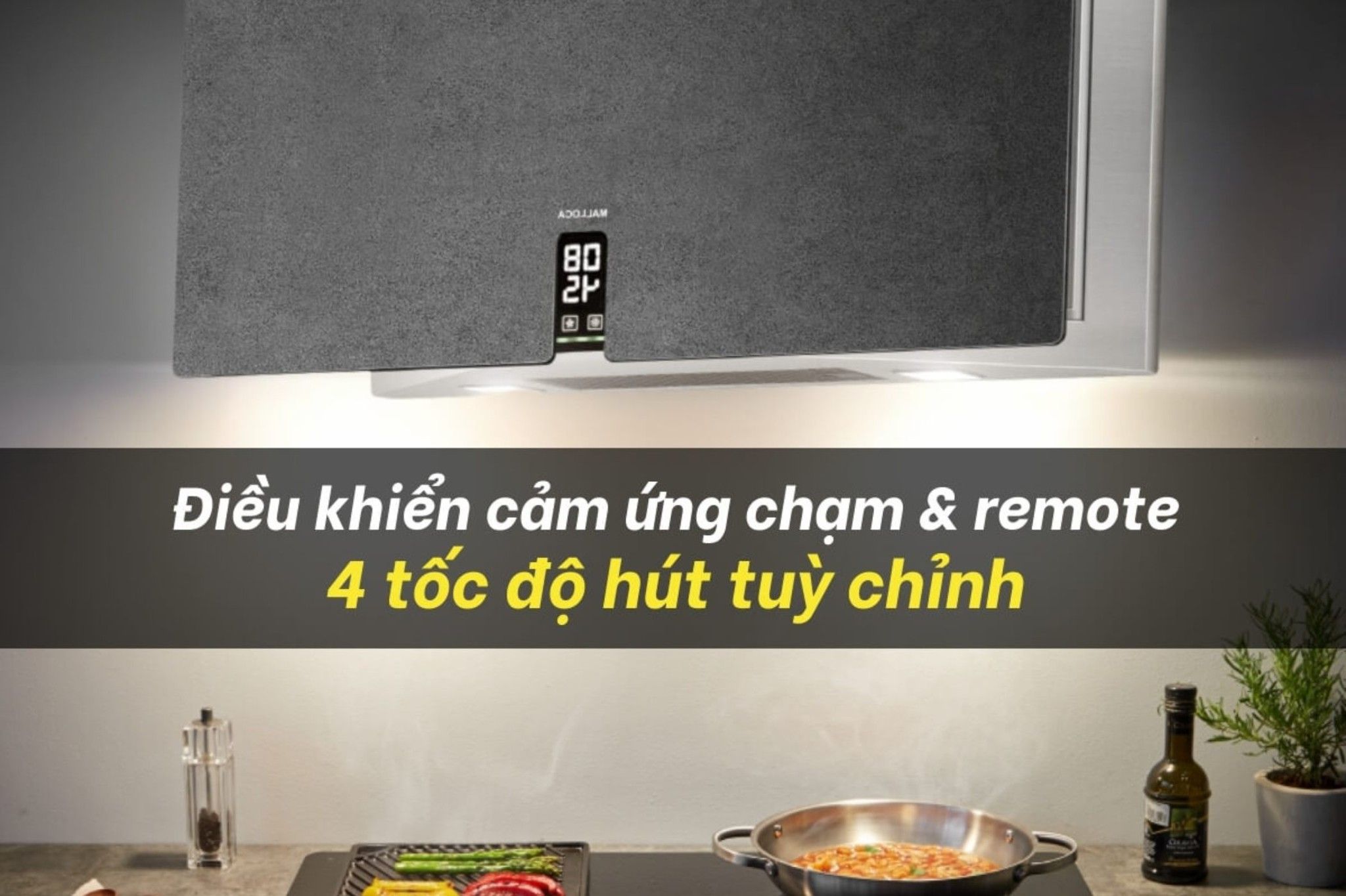 Máy hút mùi Malloca TIME K-15 NERO trang bị hút 4 cấp độ