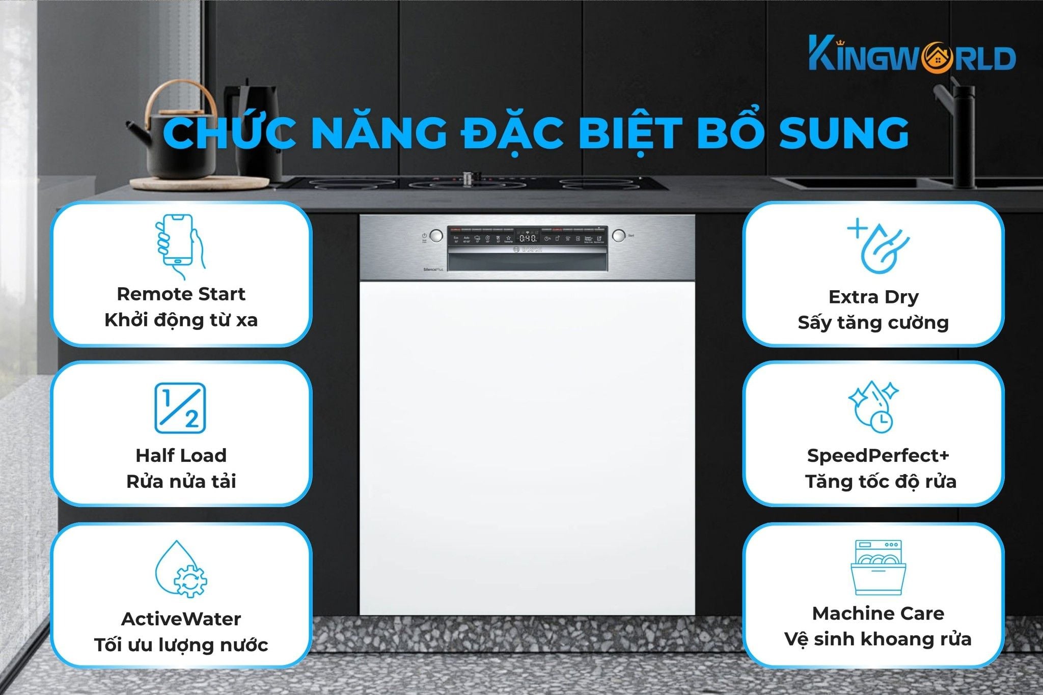 Bosch SMI4HCS48E trang bị nhiều công nghệ hỗ trợ người dùng