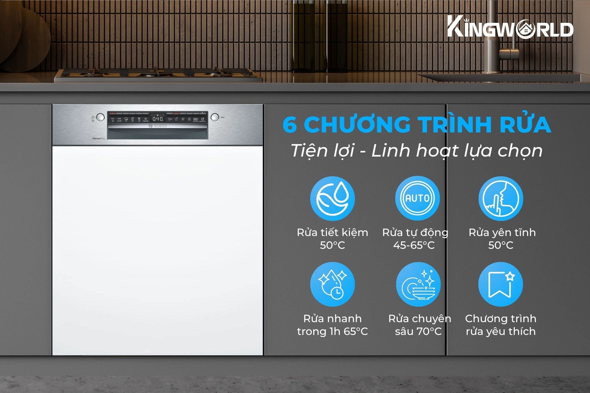 Bosch SMI4HCS48E tích hợp 6 chương trình rửa linh hoạt