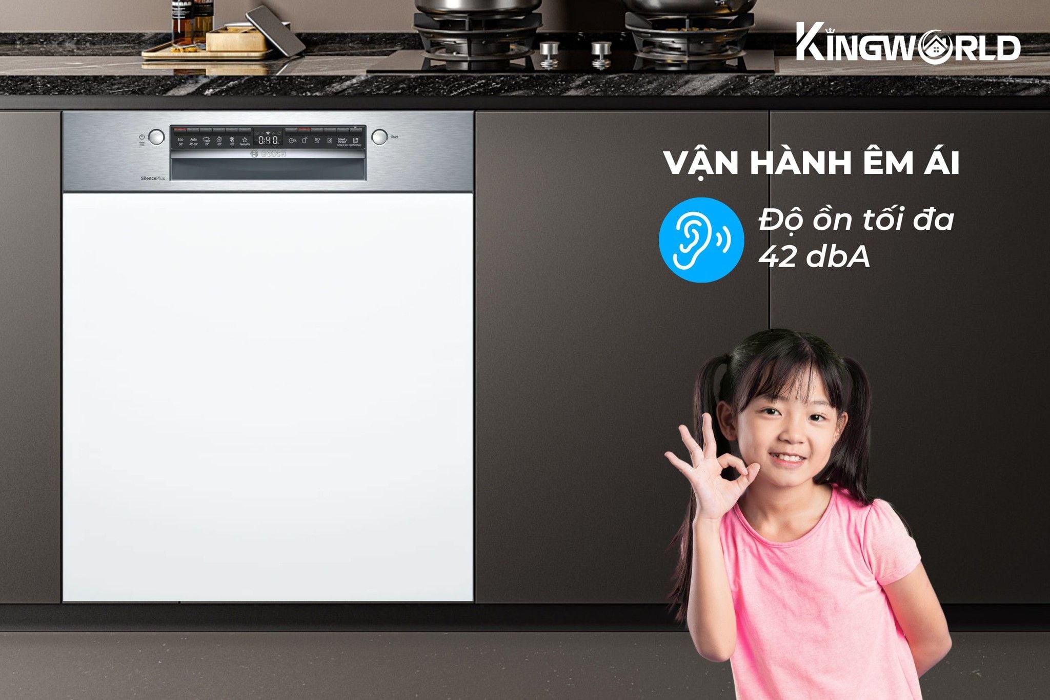 Bosch SMI4HCS48E hoạt động êm ái với độ ồn thấp