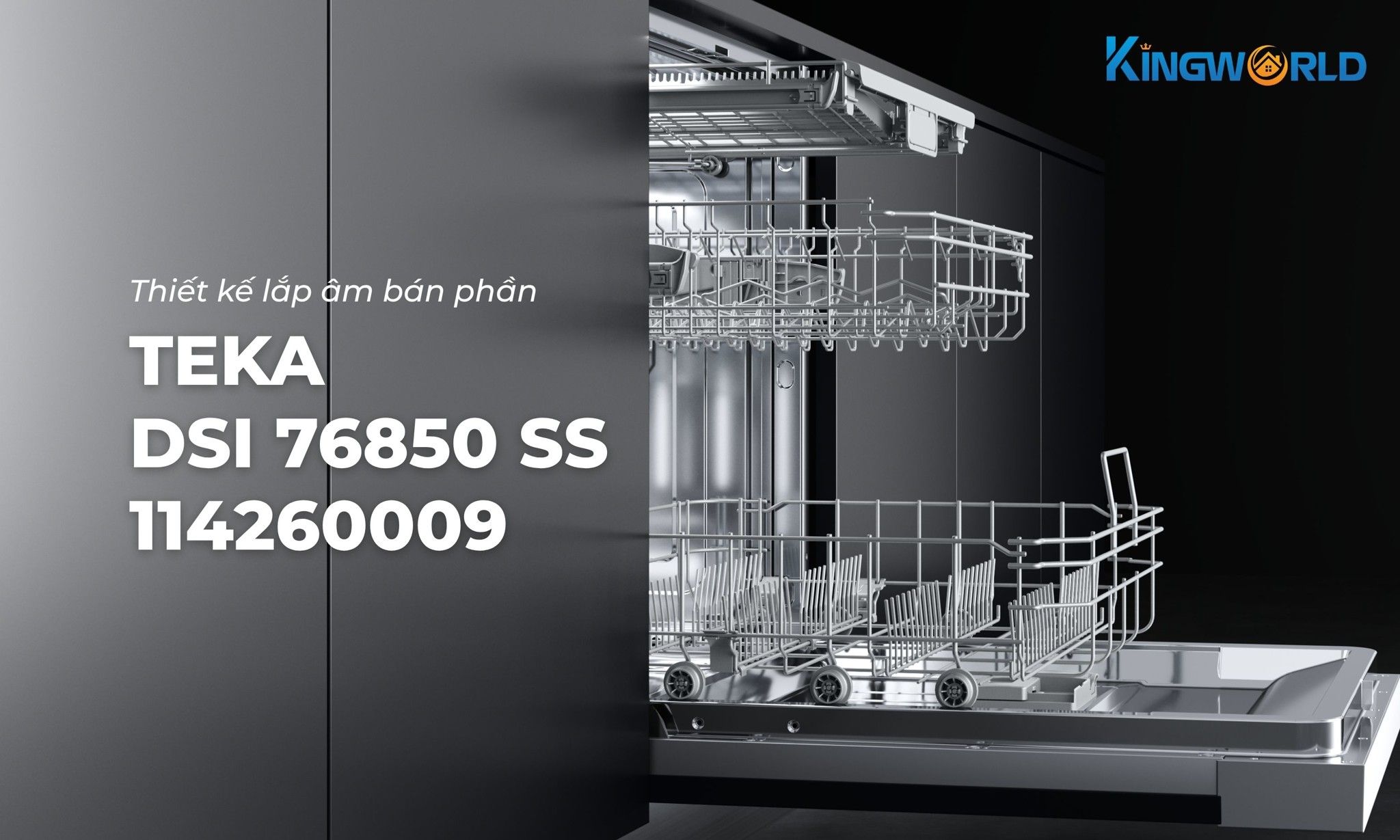 Máy rửa bát Teka DSI 76850 SS thiết kế âm tủ bán phần với mặt điều khiển lộ ra bên ngoài,