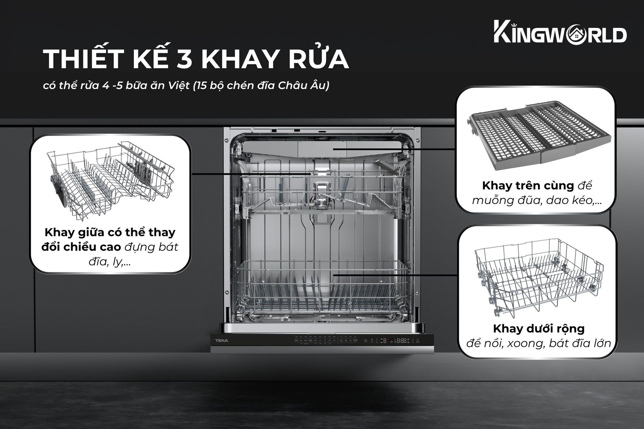 Teka DFI 46950 114270001 chứa được 15 bộ chén dĩa Châu Âu