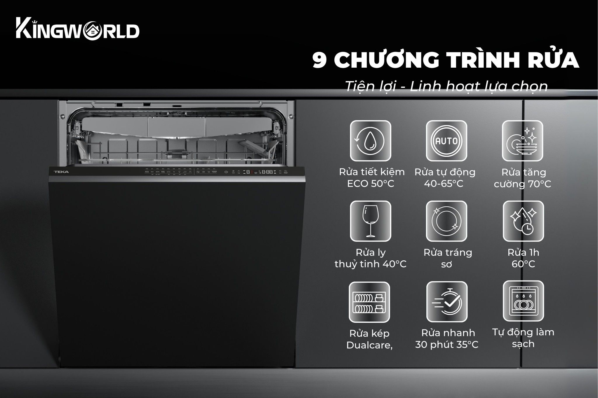 Teka DFI 46950 114270001 có 9 chương trình rửa linh hoạt sử dụng