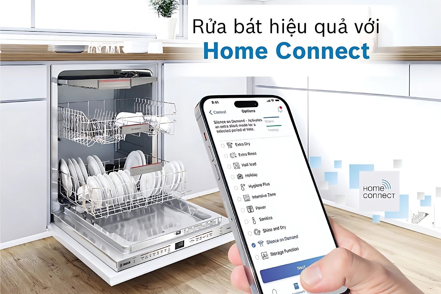 Máy rửa chén Bosch Series 4 tích hợp Home Connect điều khiển từ xa qua điện thoại