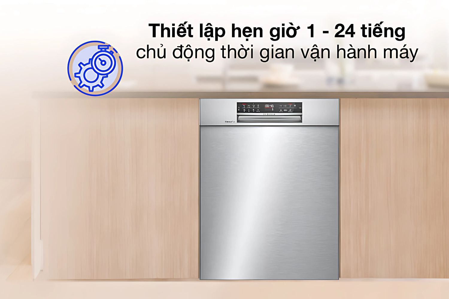 Hẹn giờ khởi động trên máy rửa bát serie 4 giúp chủ động thời gian rửa tiện lợi