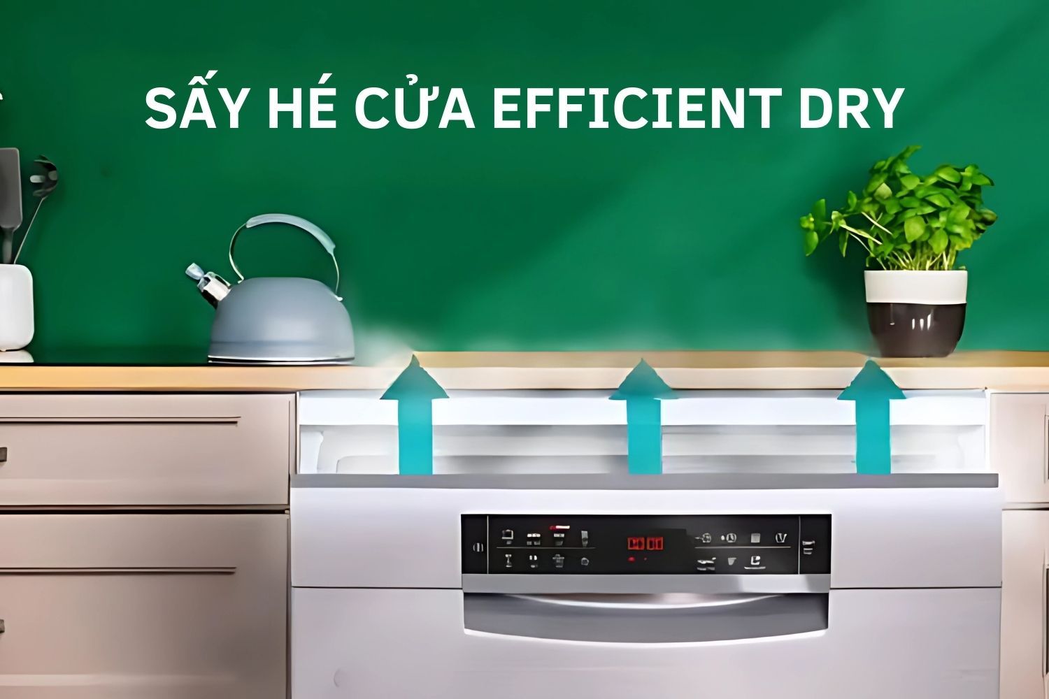 Sấy hé cửa Efficient Dry trên Bosch serie 4 giúp bát đĩa khô nhanh và tiết kiệm năng lượng