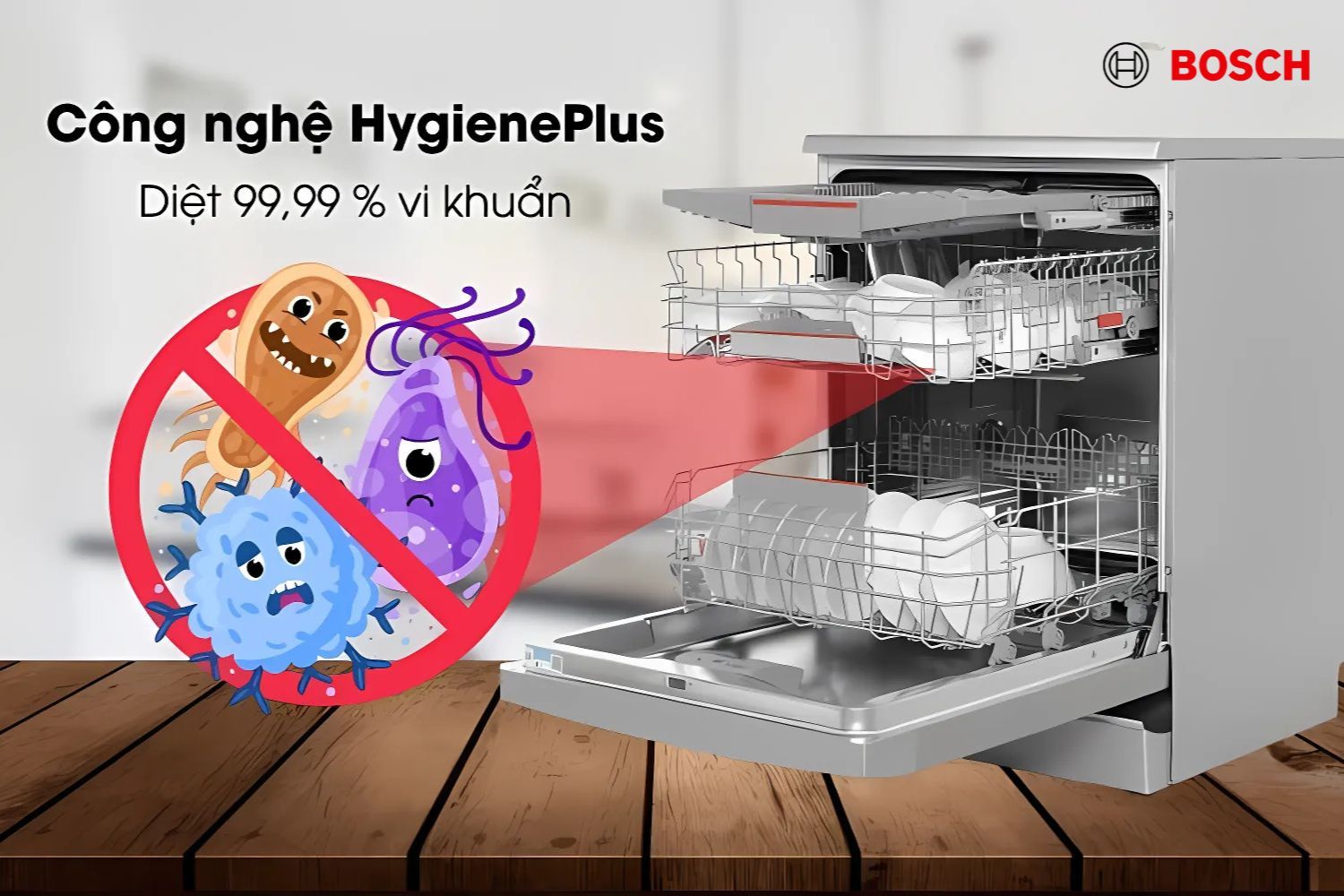 Bosch Series 8 dùng nước nóng để diệt khuẩn toàn diện