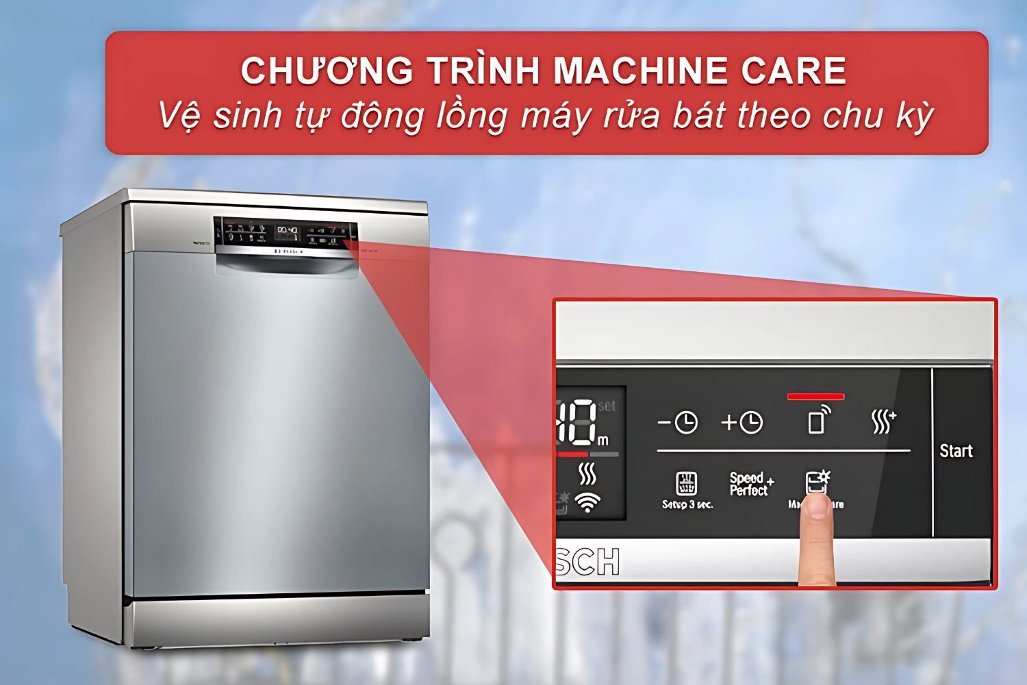 Sau 30 lần rửa máy sẽ tự động nhắc để vệ sinh khoang chứa