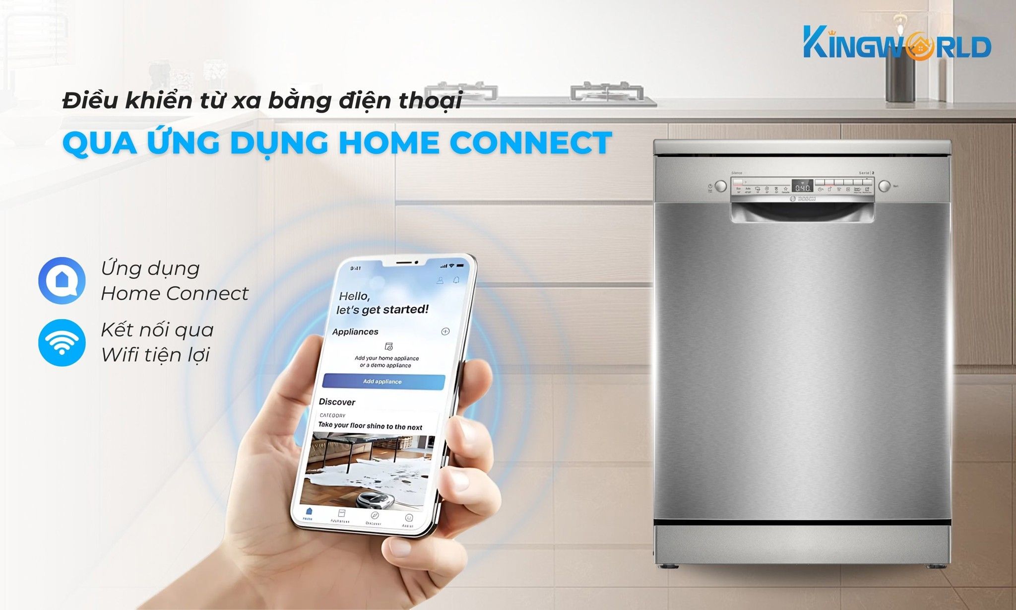 Bosch SMS2HAI12E có thể điều khiển từ xa qua Home Connect