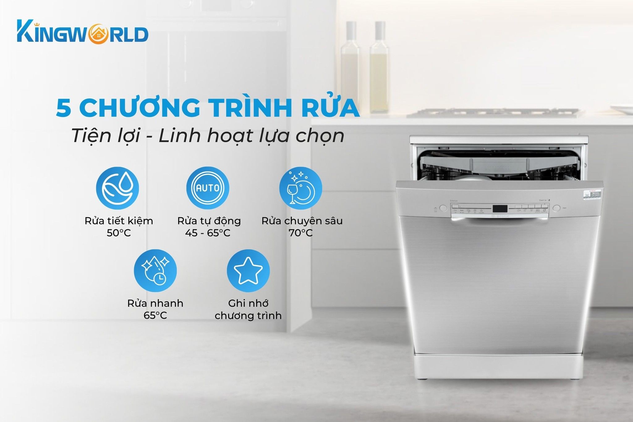 Bosch SMS2IVI61E Seri 2 trang bị 5 chương trình rửa linh hoạt