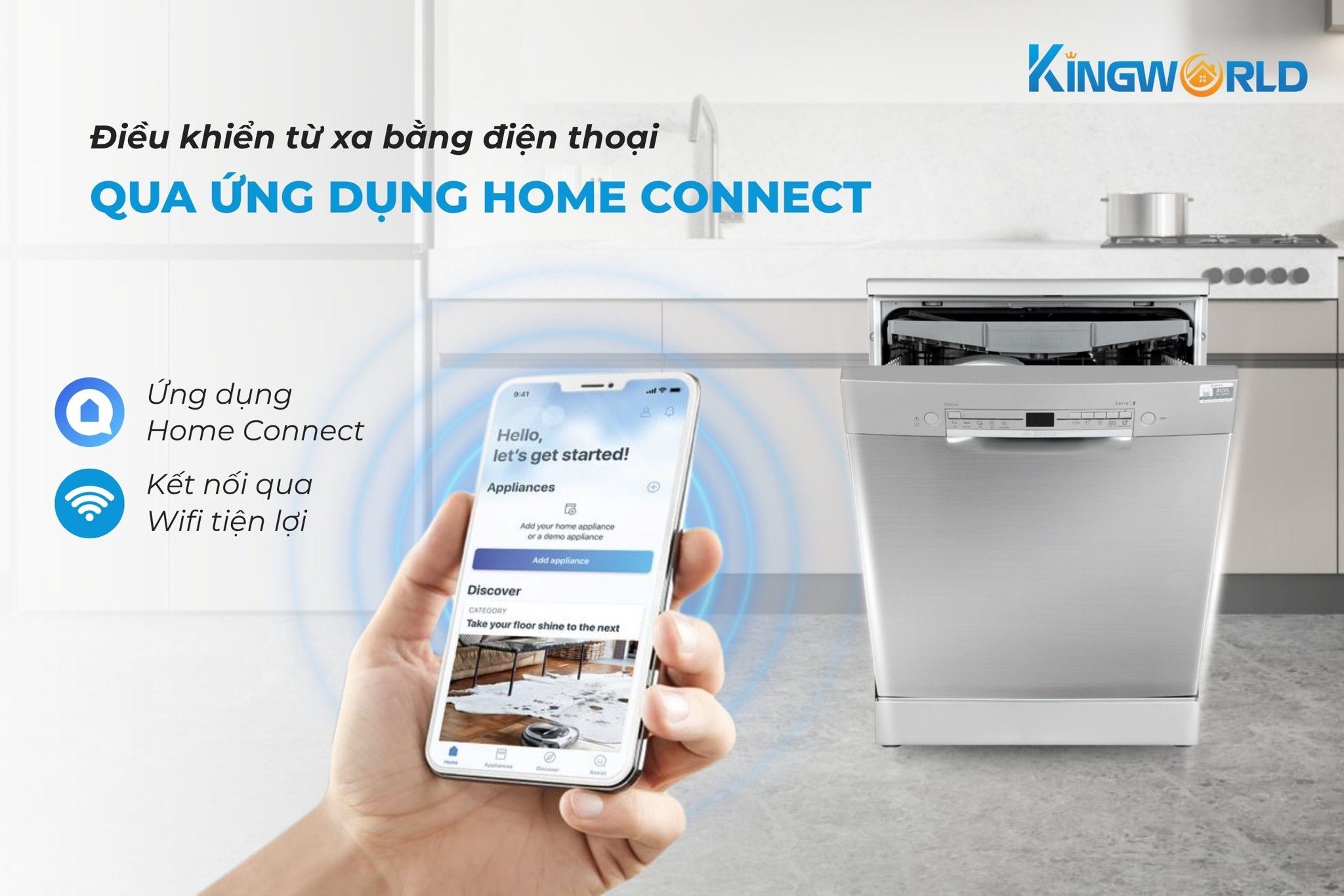 Bosch SMS2IVI61E dễ dàng điều khiển từ xa qua ứng dụng Home Connect