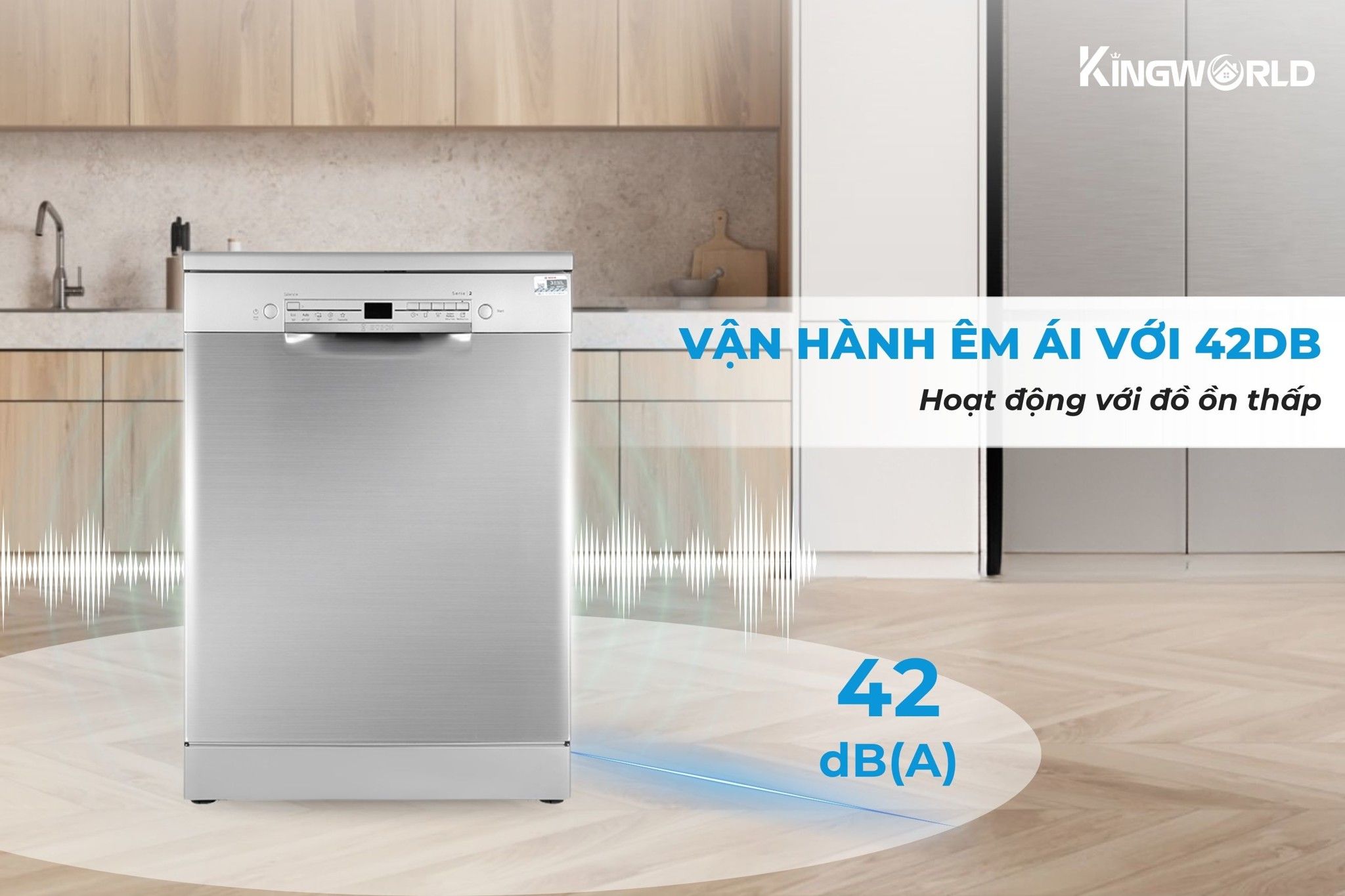 Bosch SMS2IVI61E có độ ồn rất nhỏ, không ảnh hưởng đến không gian