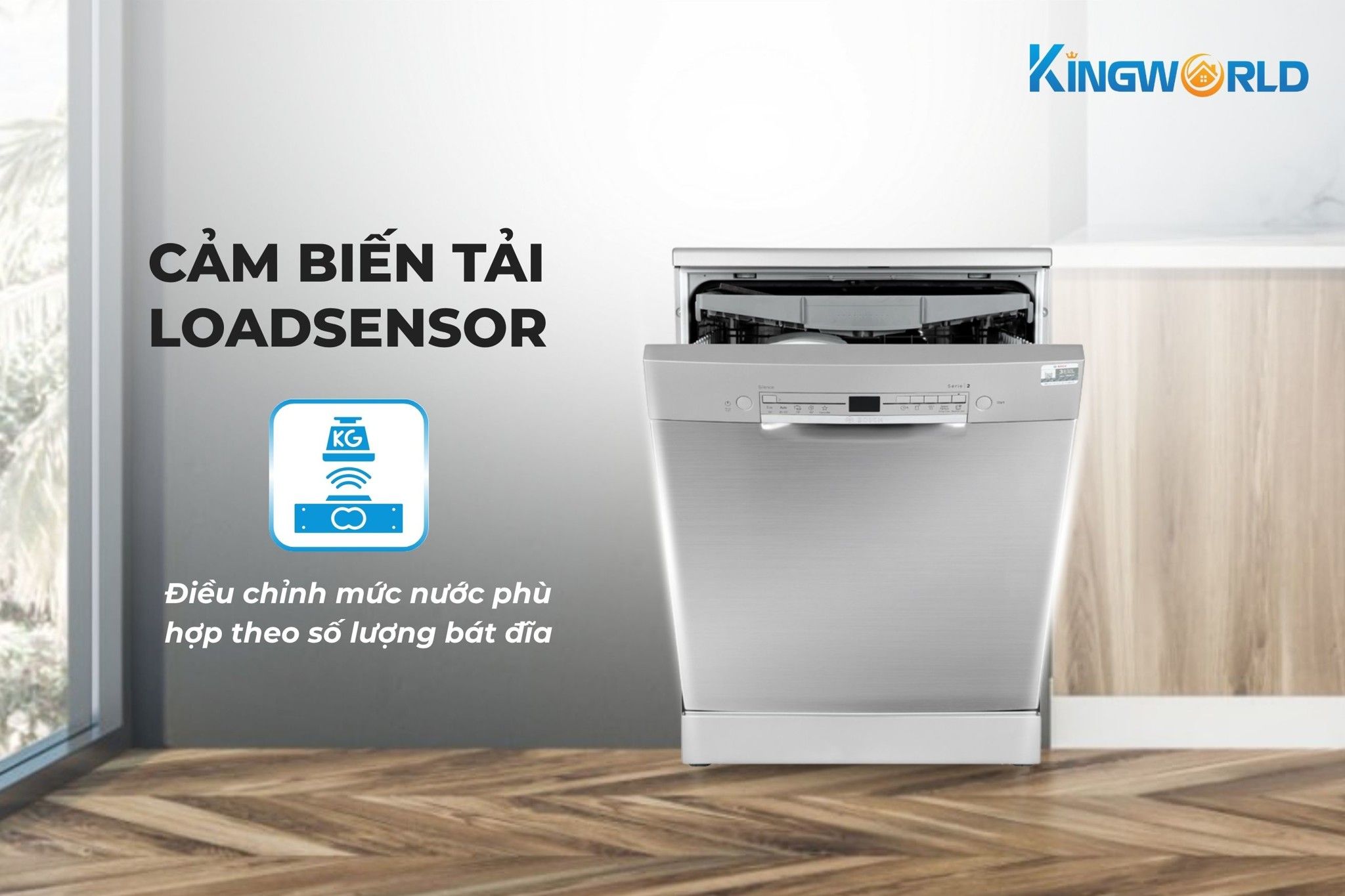 Cảm biến LoadSensor tự động điều chỉnh lượng nước phù hợp với số bát đĩa cần rửa