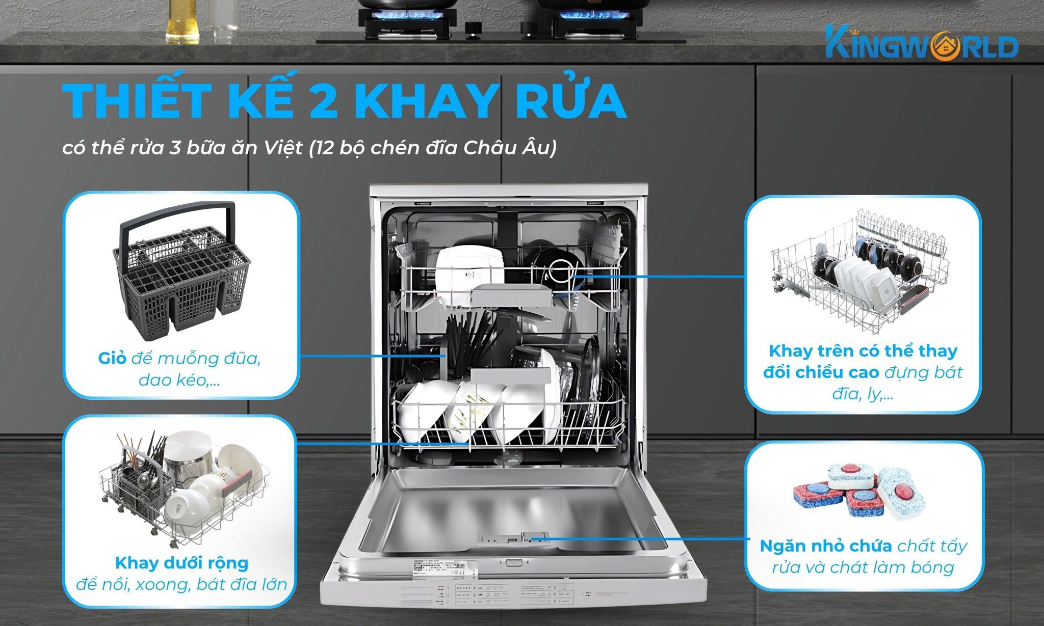 Bosch SMS46GI01P thiết kế 2 khay rửa rộng rãi