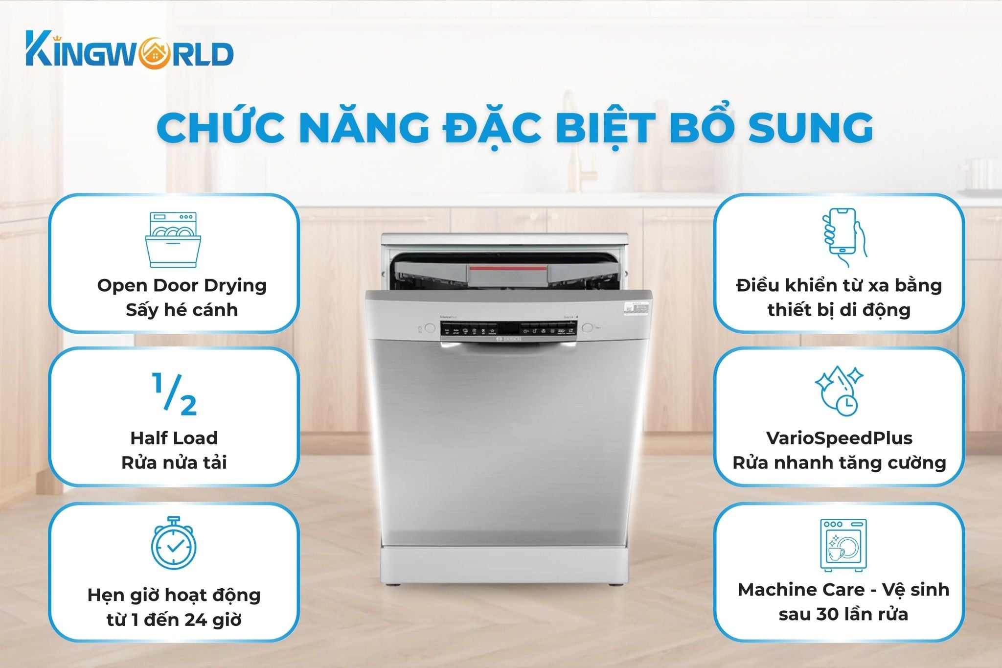 Bosch SMS4EVI14E trang bị nhiều tính năng đặc biệt hỗ trợ người dùng