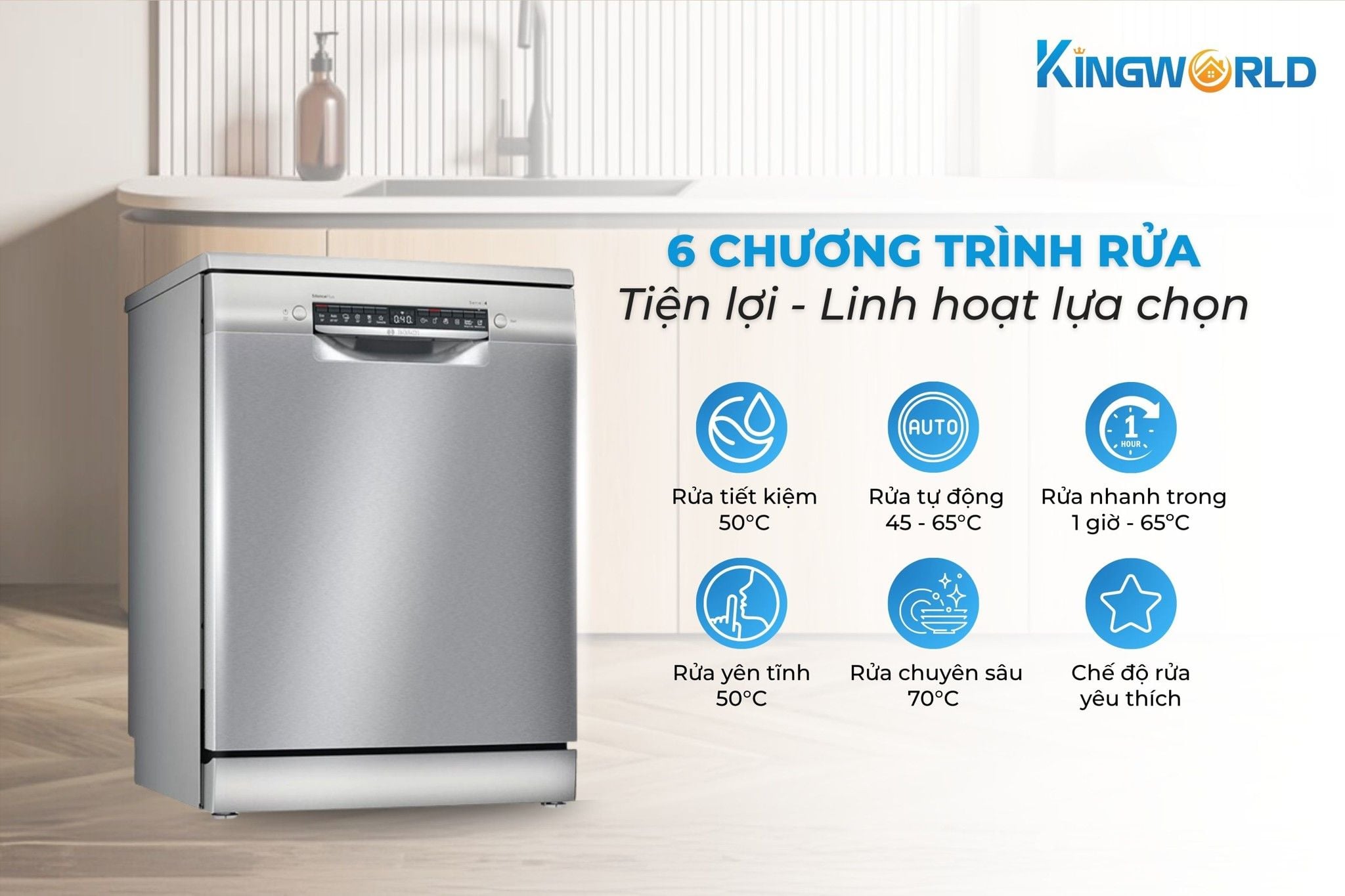 Tích hợp 6 chương trình rửa, linh hoạt lựa chọn theo nhu cầu sử dụng