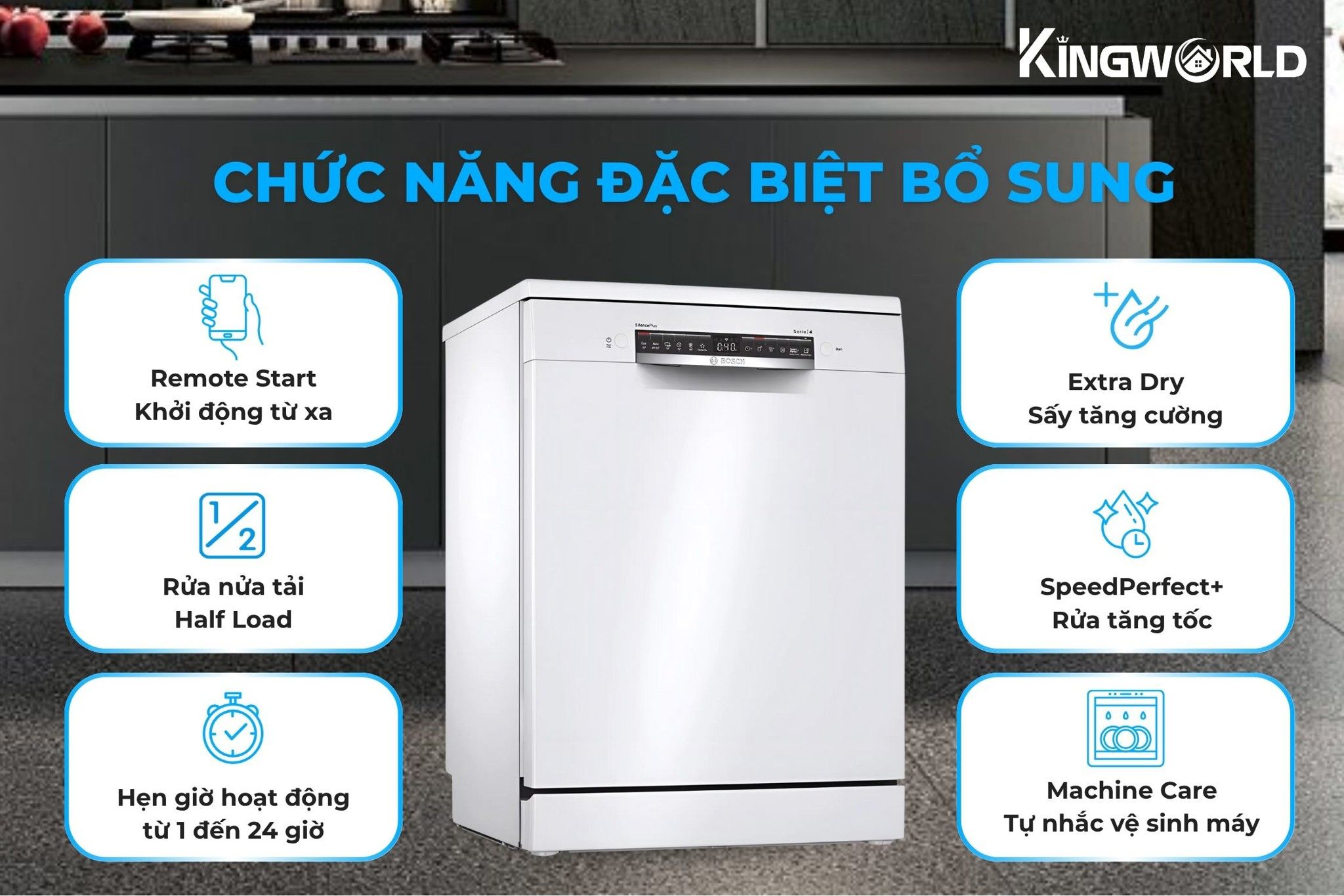 Máy rửa bát&nbsp;Bosch SMS4HAW48E còn được trang bị nhiều&nbsp;chương trình đặc biệt