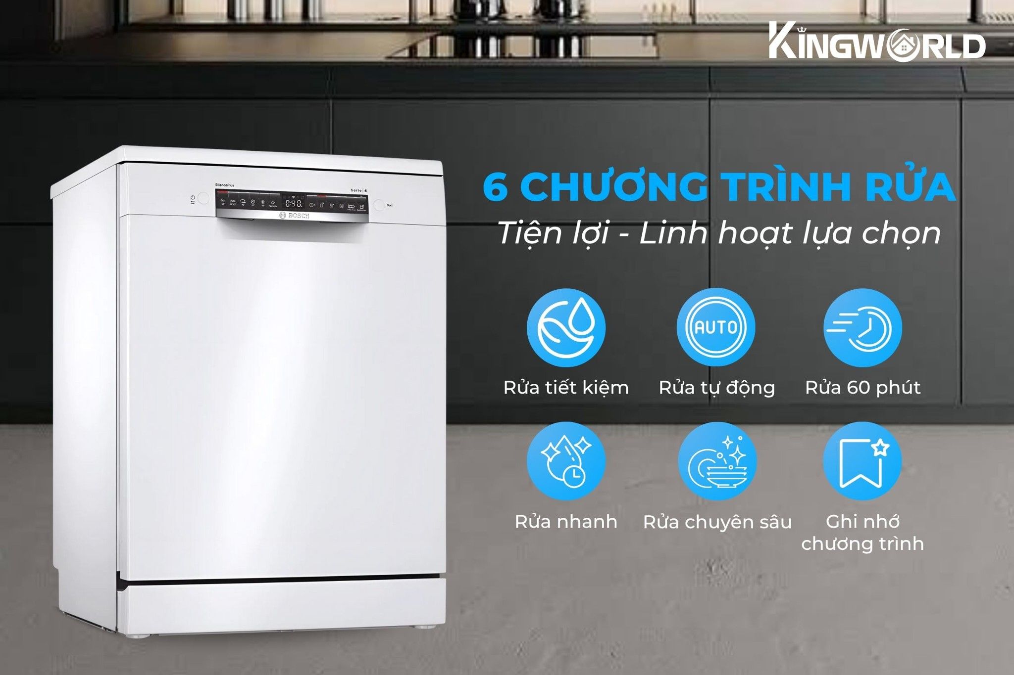 Máy rửa bát&nbsp;Bosch SMS4HAW48E tích hợp 6 chương trình rửa chuyên sâu