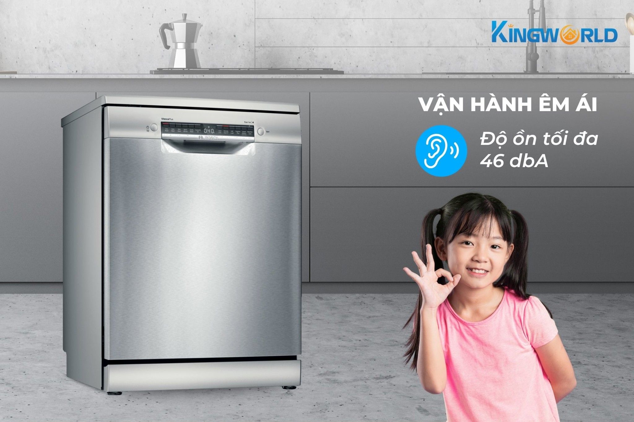 Bosch SMS4IVI01P hoạt động bền bỉ với độ ồn thấp