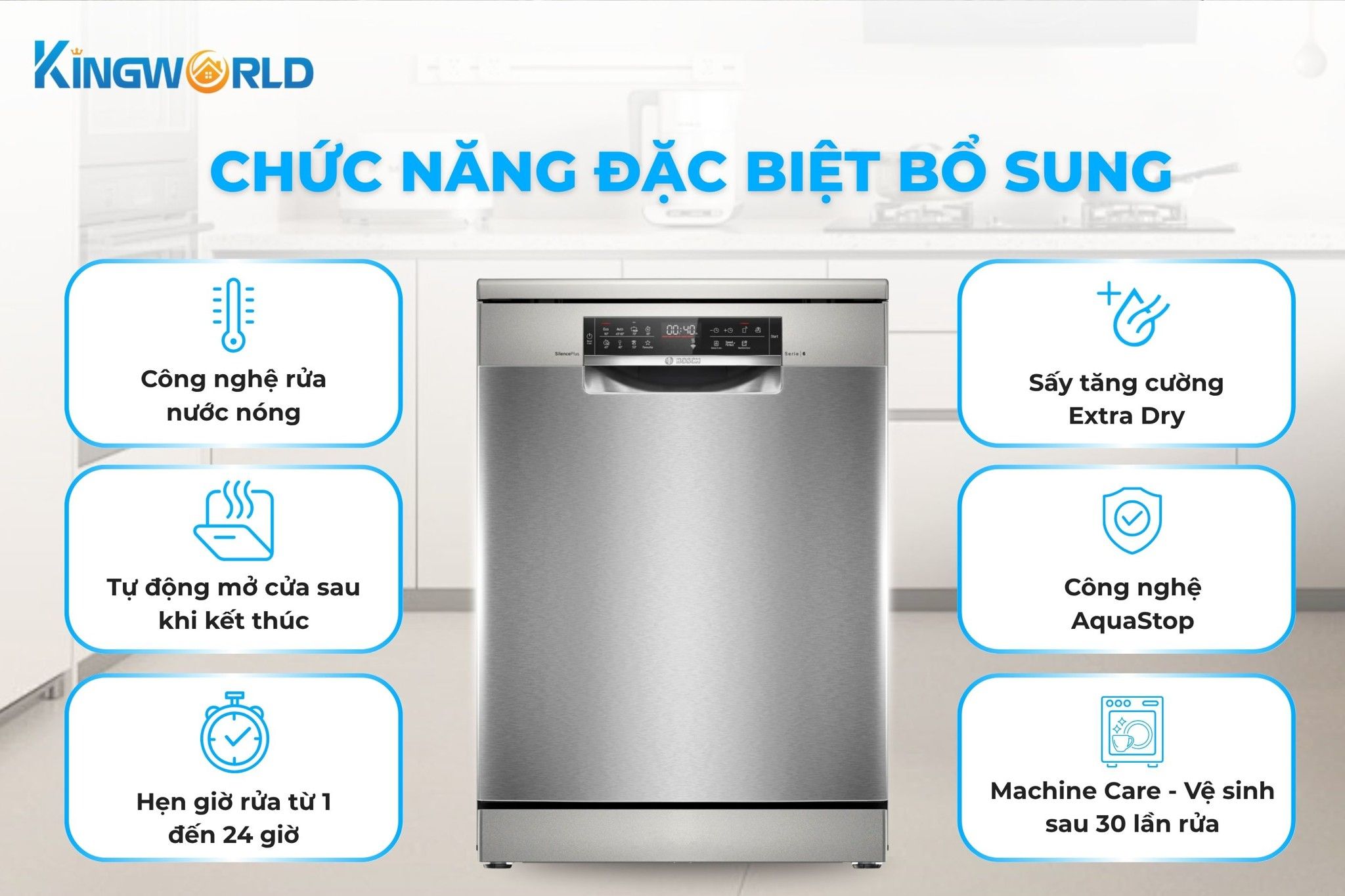 Máy rửa bát&nbsp;SMS6ECI93E tích hợp thêm nhiều tính năng hiện đại