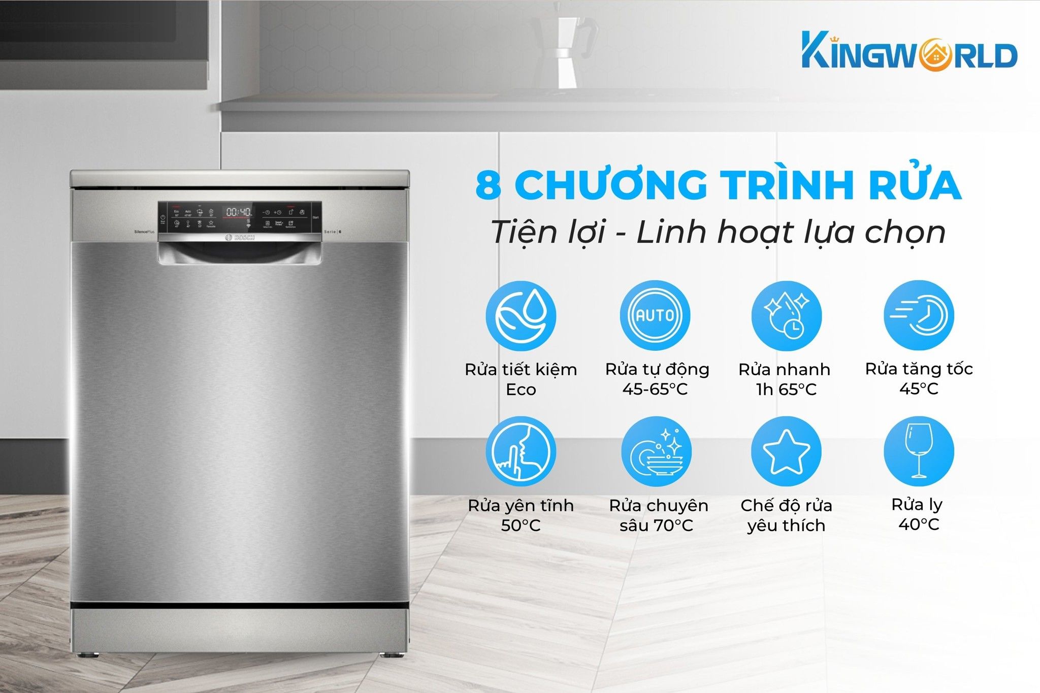 Máy rửa bát&nbsp;SMS6ECI93E trang bị 8 chương trình rửa