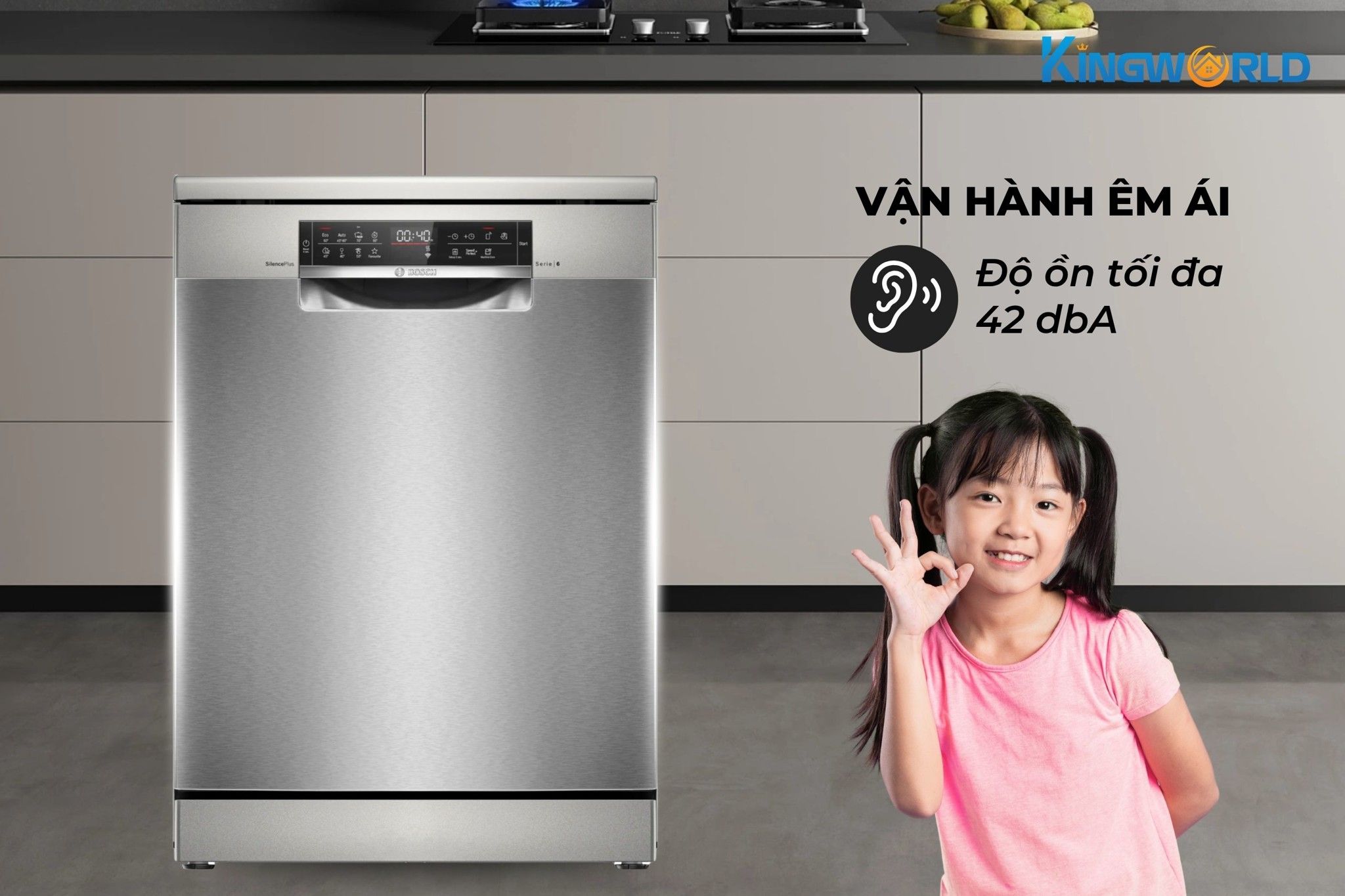 Máy rửa bát&nbsp;SMS6ECI93E vận hành yên tĩnh với 42dB
