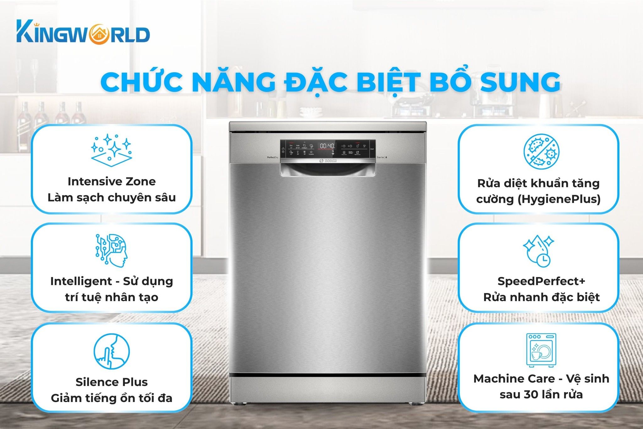 Bosch SMS6ZCI16E tích hợp thêm nhiều chương trình hỗ trợ
