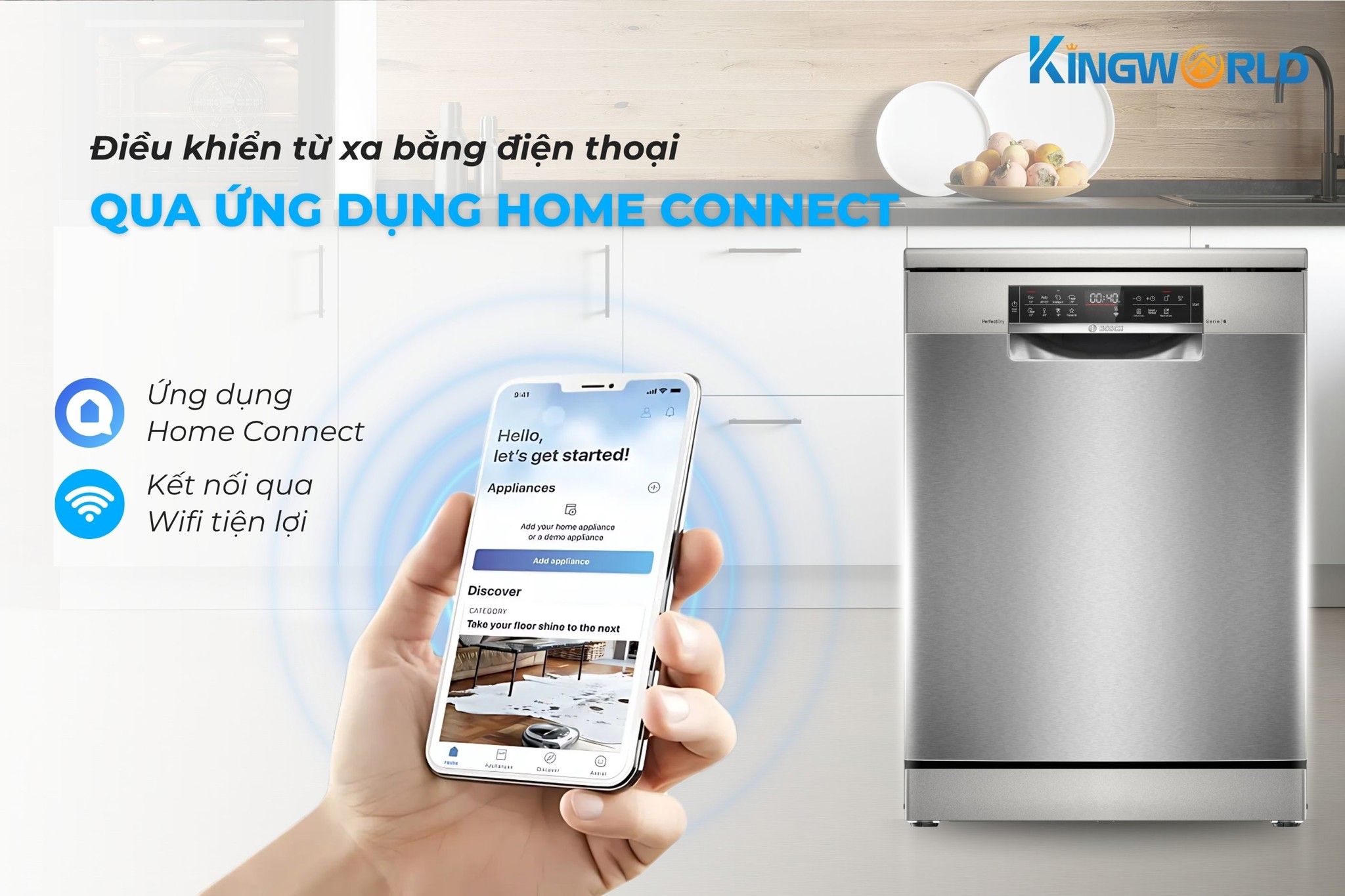 Bosch SMS6ZCI16E có thể kết nối Home Connect linh hoạt