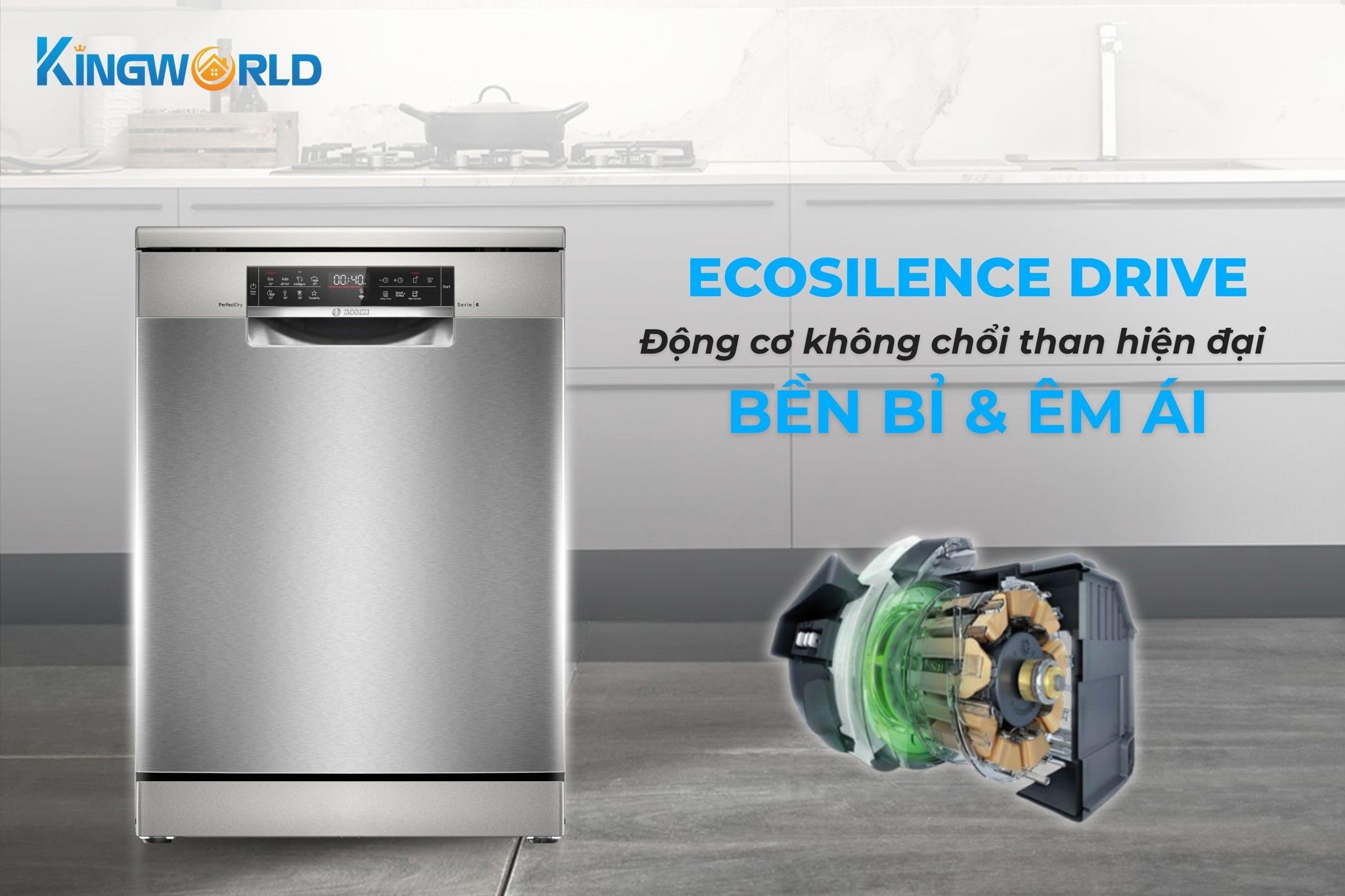 Bosch SMS6ZCI16E trang bị động cơ EcoSilence Drive hoat động êm ái