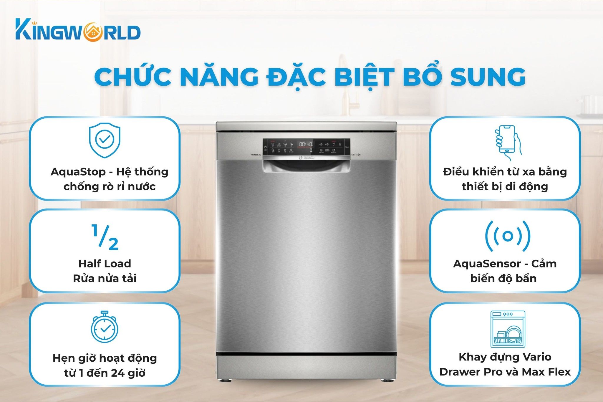 Bosch SMS6ZCI42E trang bị nhiều công nghệ nâng cao trải nghiệm người dùng