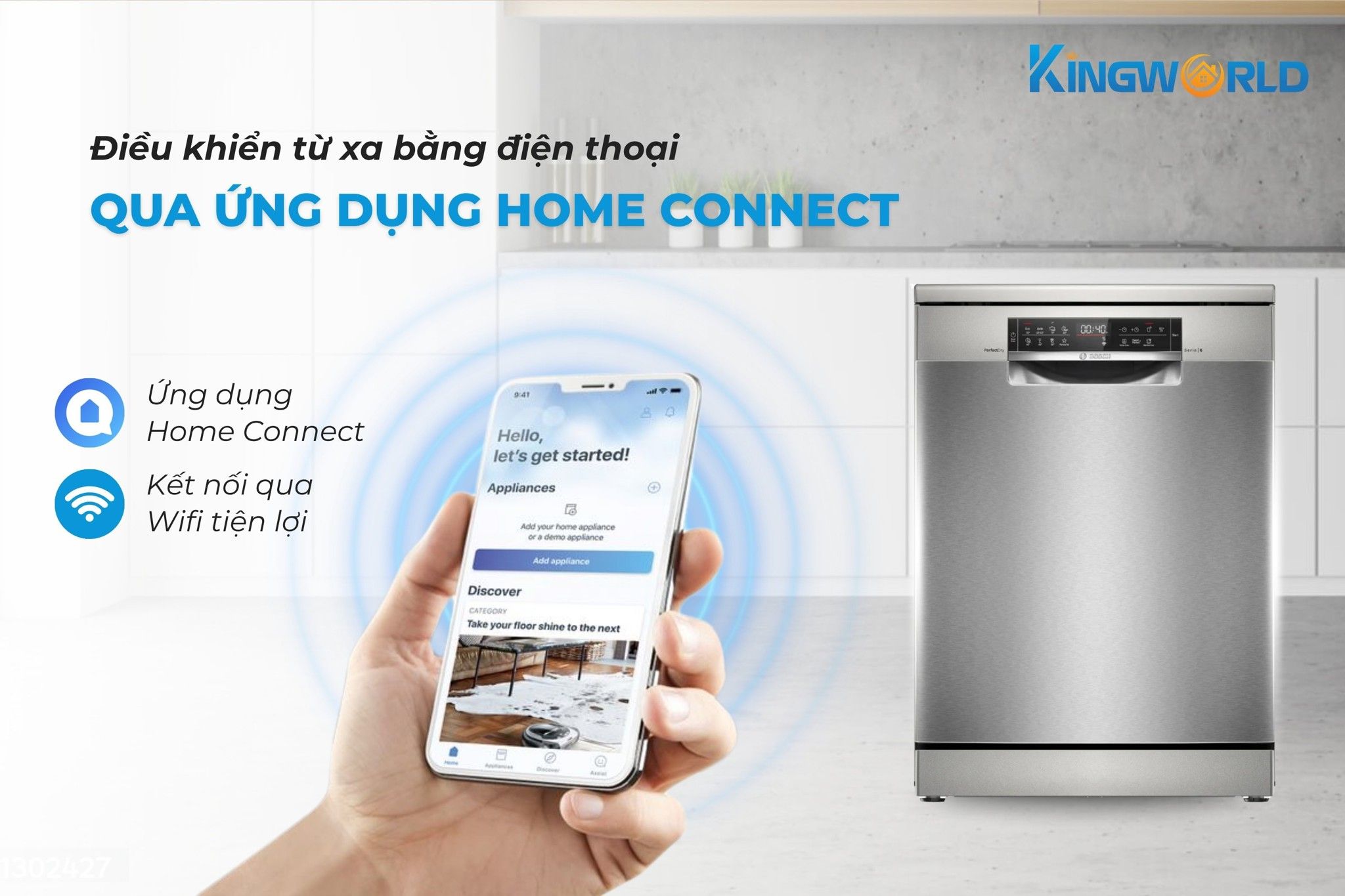 Bosch SMS6ZCI42E có thể điều khiển từ xa bằng Home Connect