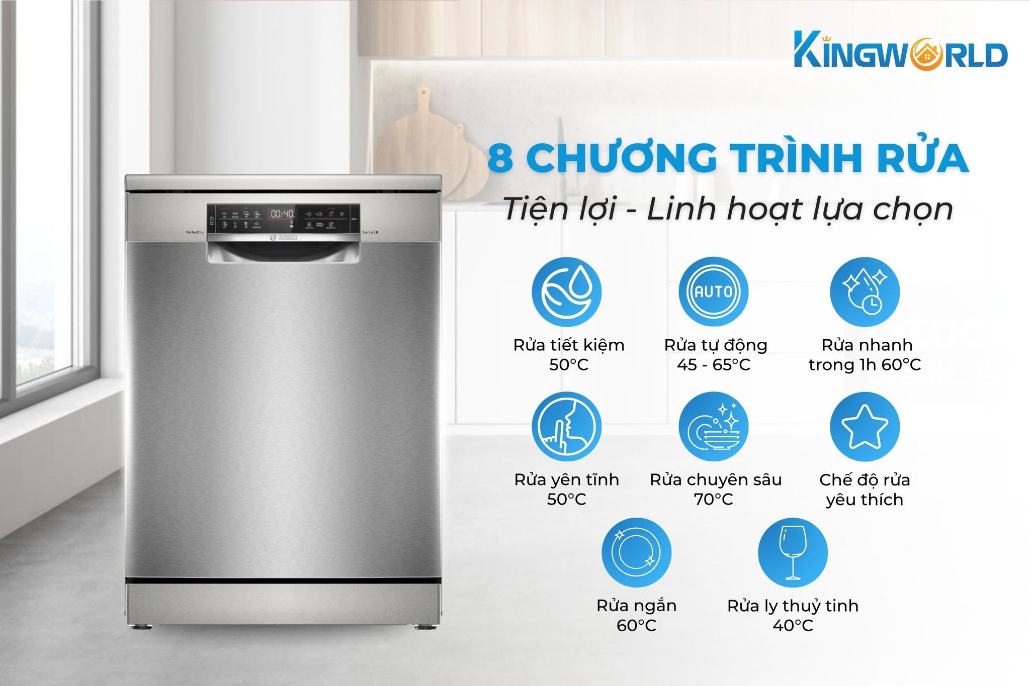 Bosch SMS6ZCI42E tích hợp 8 chương trình rửa hiện đại