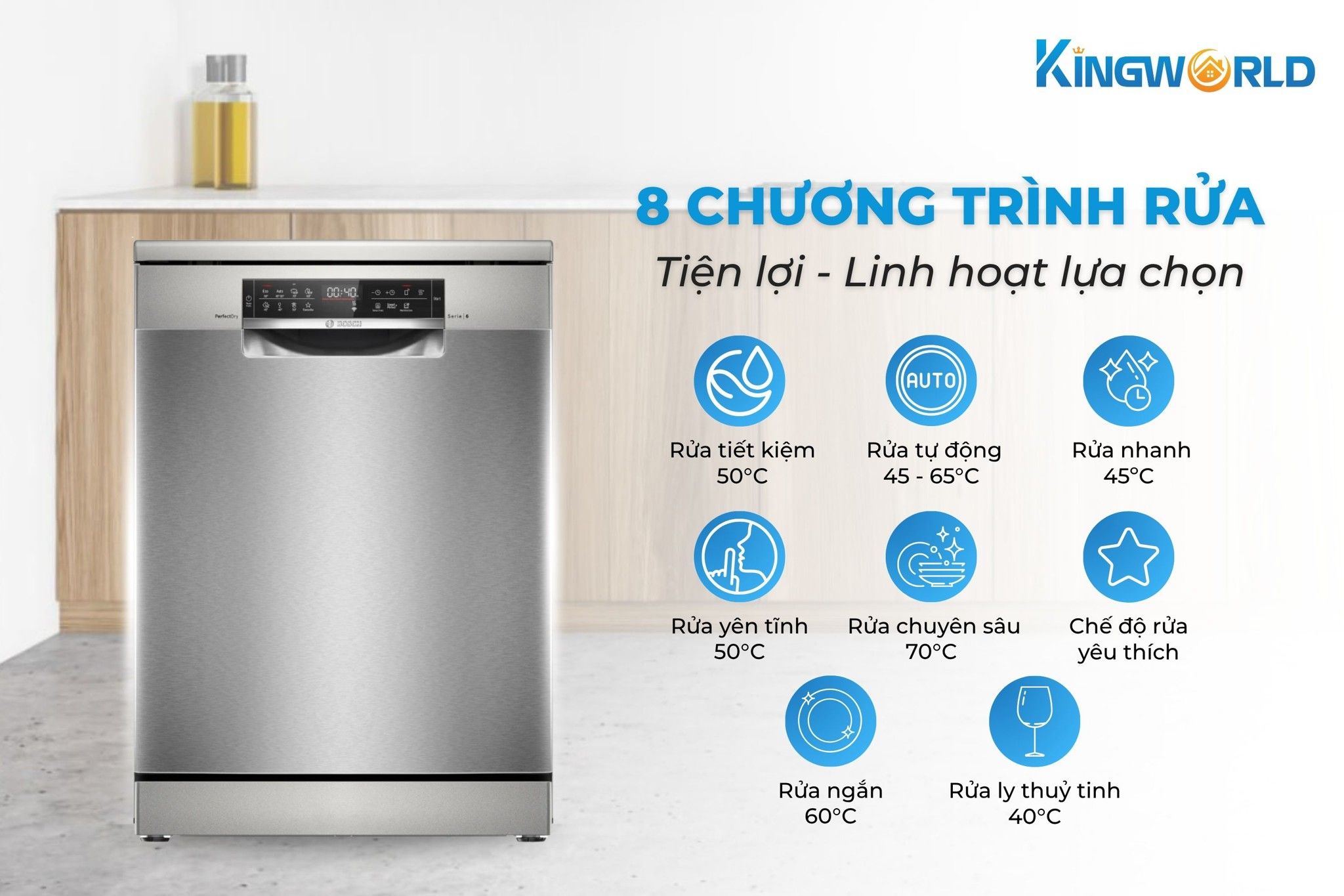 Bosch SMS6ZCI49E trang bị 8 chương trình rửa đa dạng
