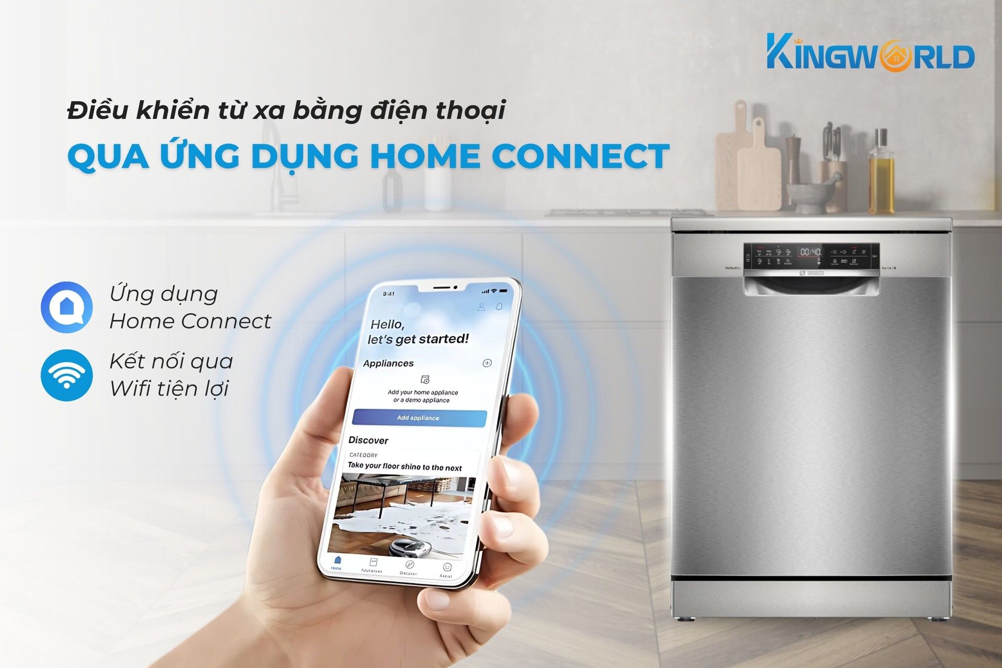 Bosch SMS6ZCI49E điều khiển từ xa bằng app Home Connect