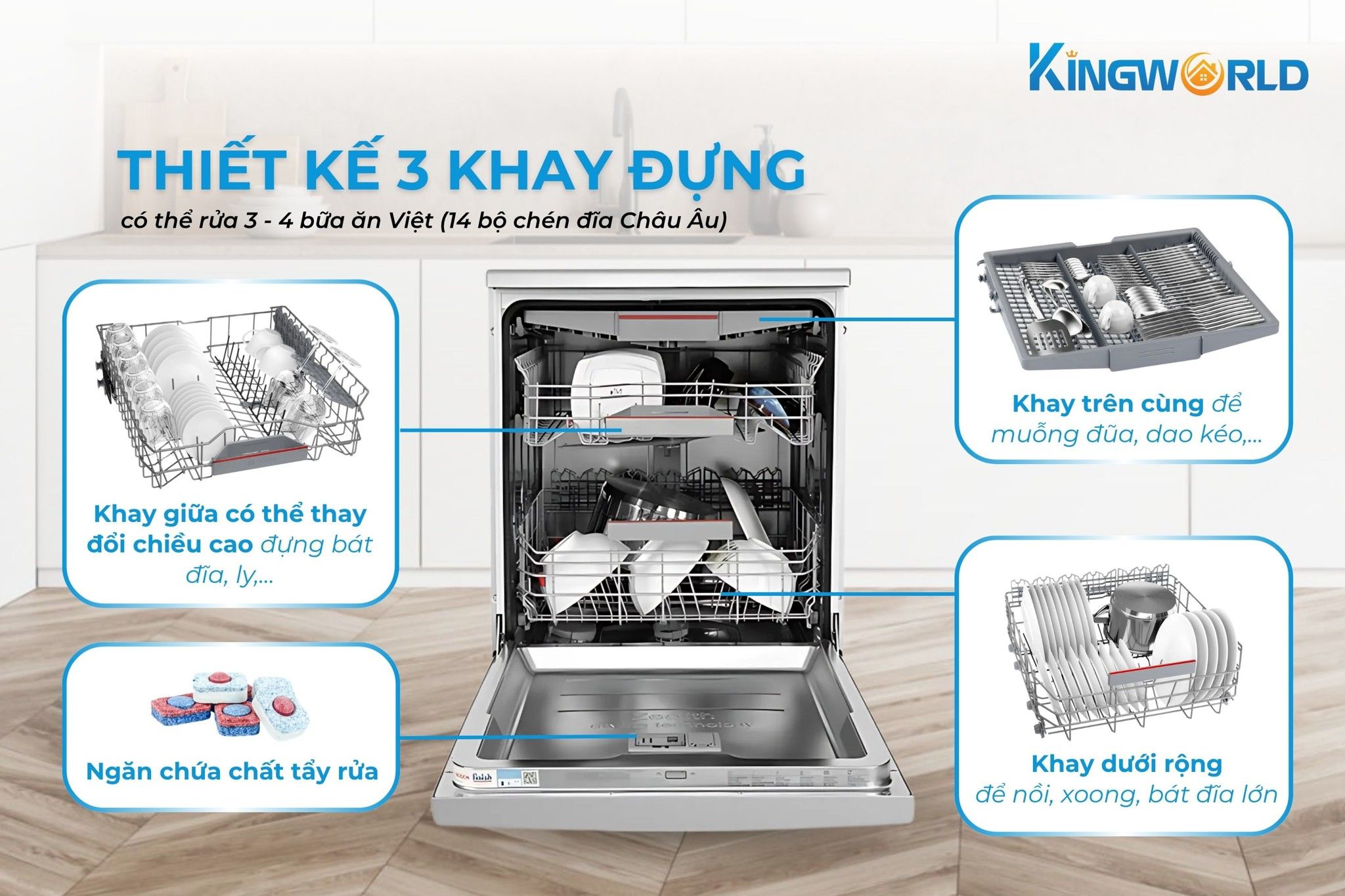 Máy rửa bát Bosch SMS6ZCI49E trang bị hệ thống khay rửa tiện lợi