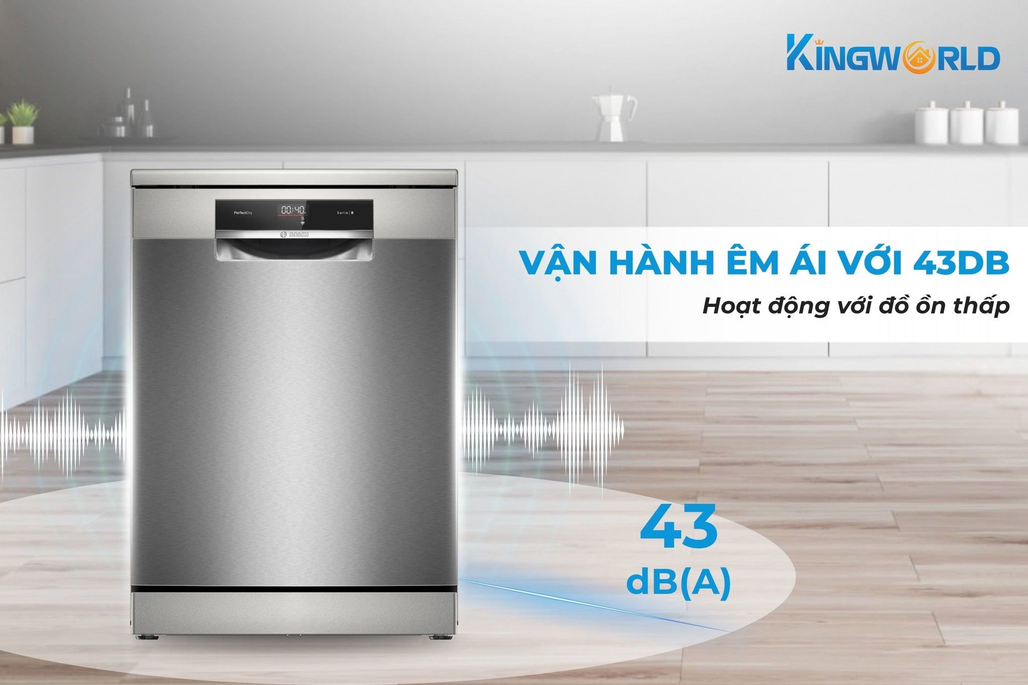 Bosch SMS8YCI01E hoạt động với độ ồn 43đb