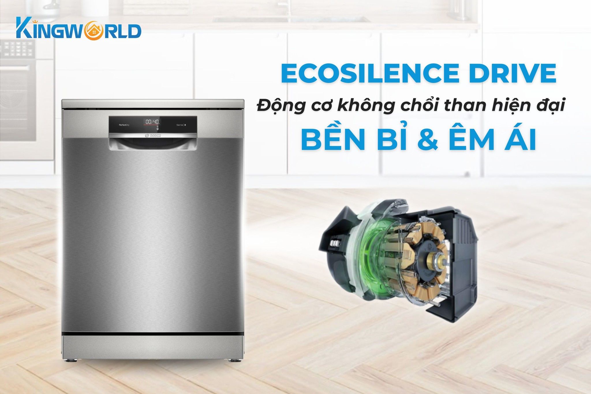 Bosch SMS8YCI03E trang bị động cơ không chổi than cao cấp