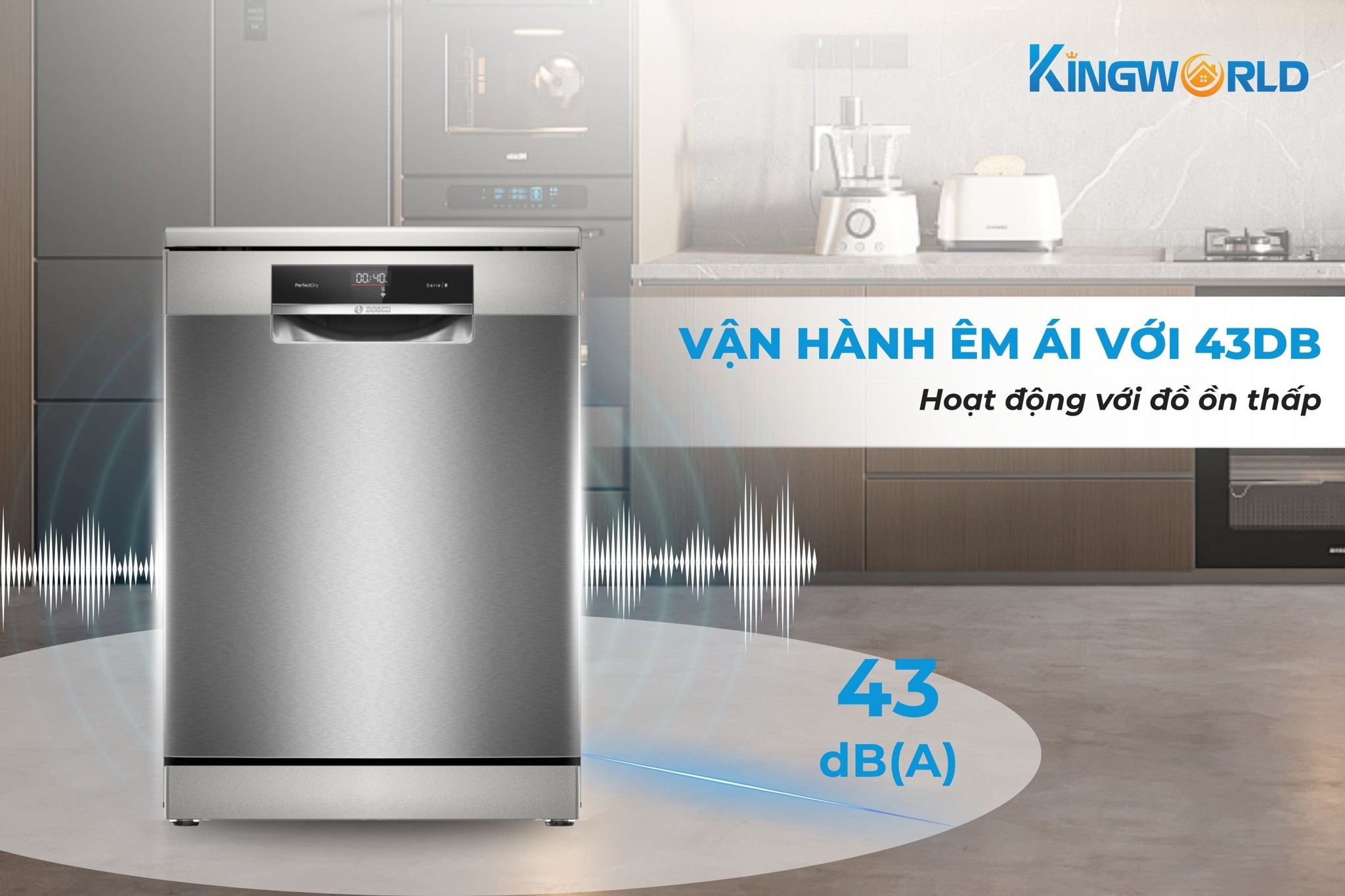 Bosch SMS8YCI03E hoạt động với độ ồn chỉ 43đb