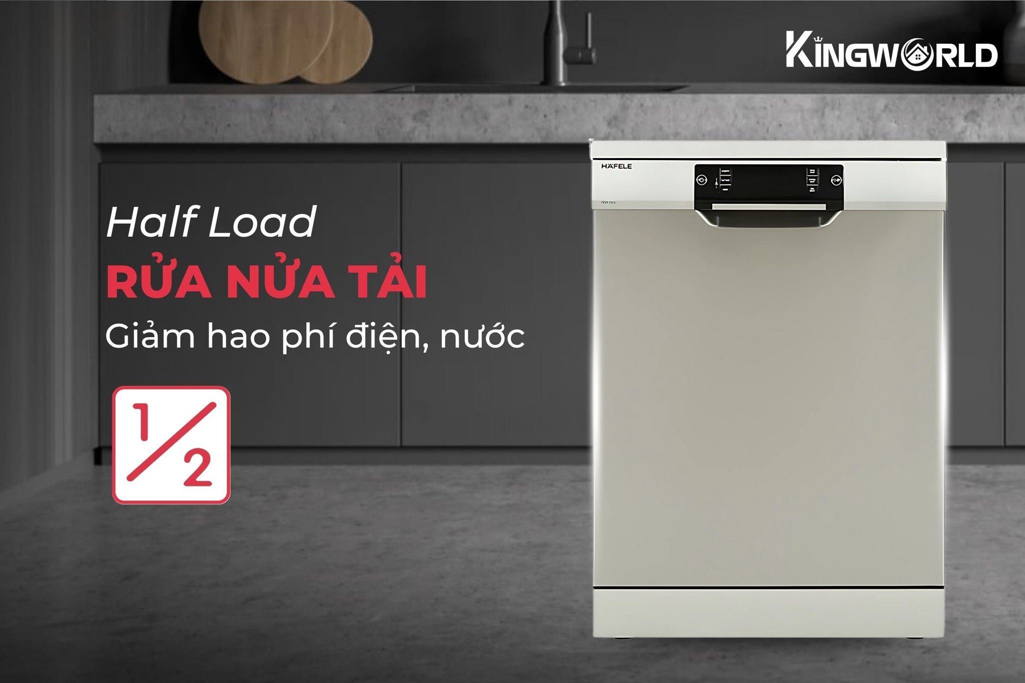 Hafele HDW - F60C trang bị cơ chế rửa nửa tải hiện đại, tiết kiệm