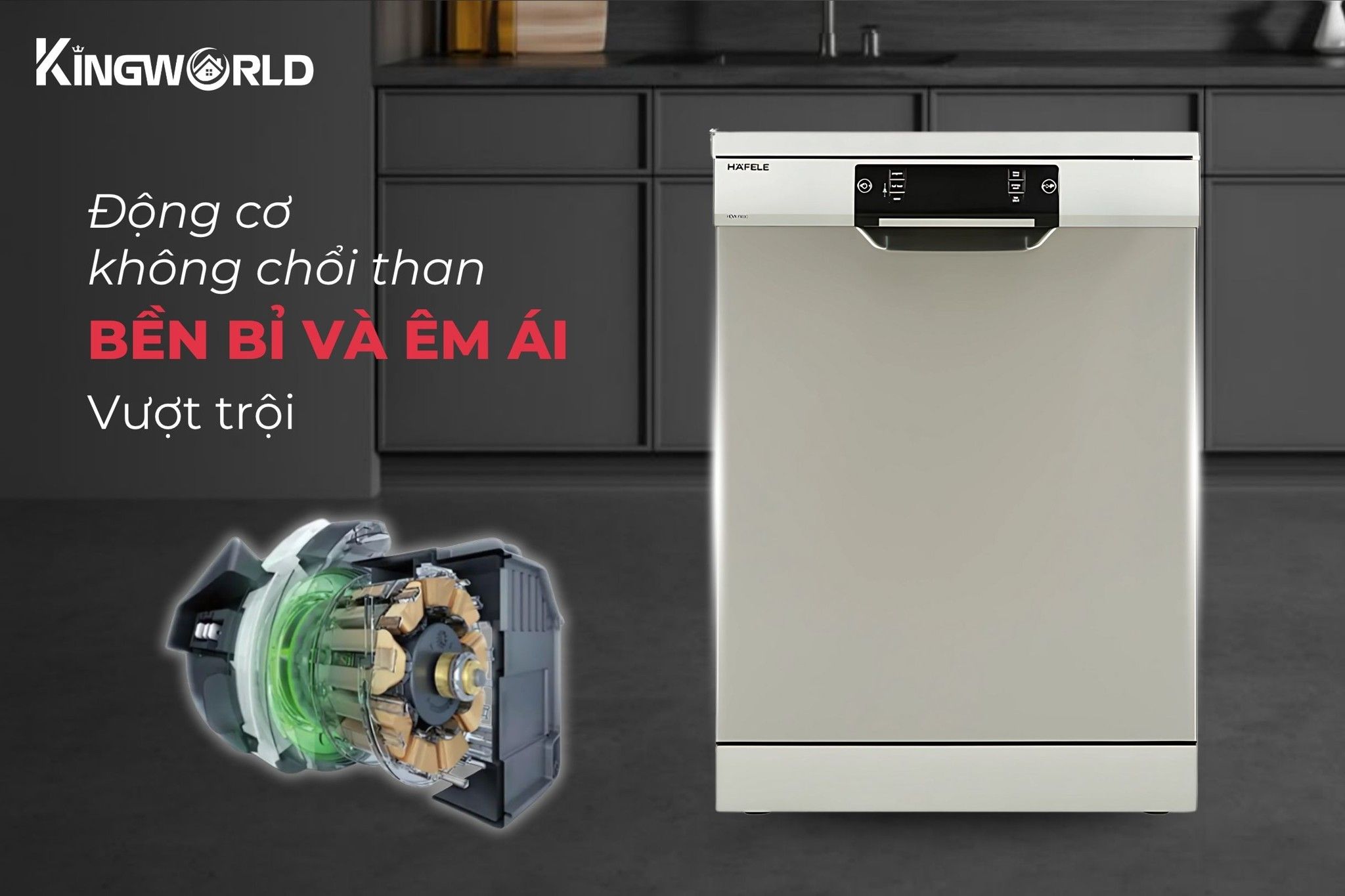 Hafele HDW - F60C trang bị động cơ không chổi than tiết kiệm và bền bỉ