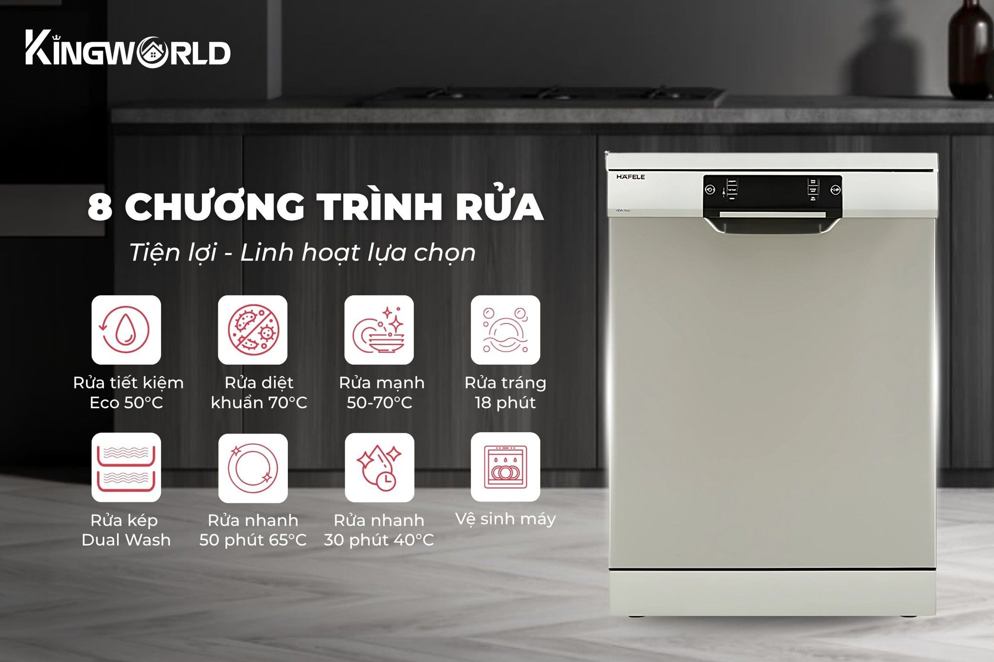 Hafele HDW - F60C được trang bị 8 chương trình rửa linh hoạt