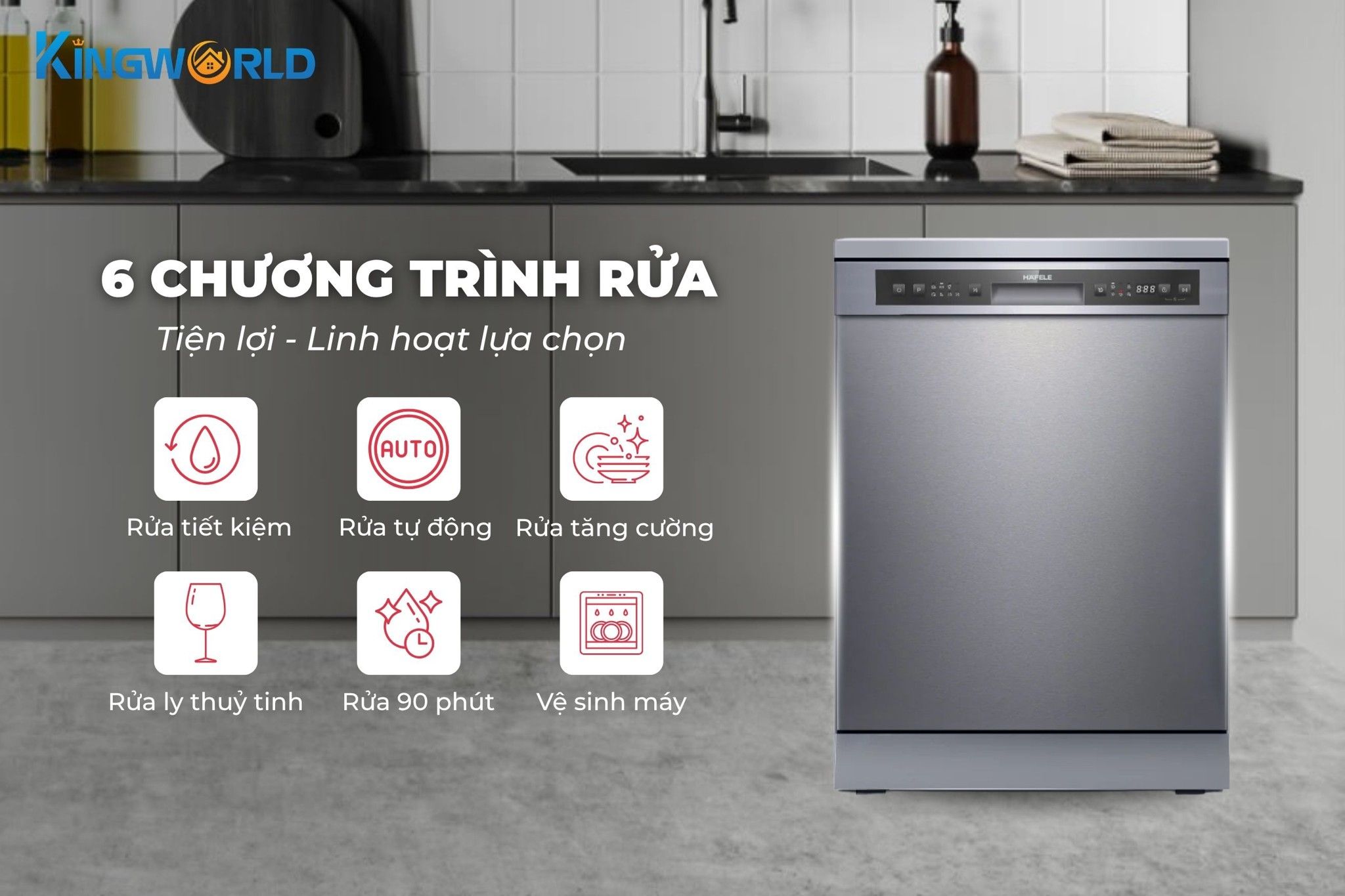 Hafele HDW-F60G tích hợp 6 chương trình rửa linh hoạt lựa chọn