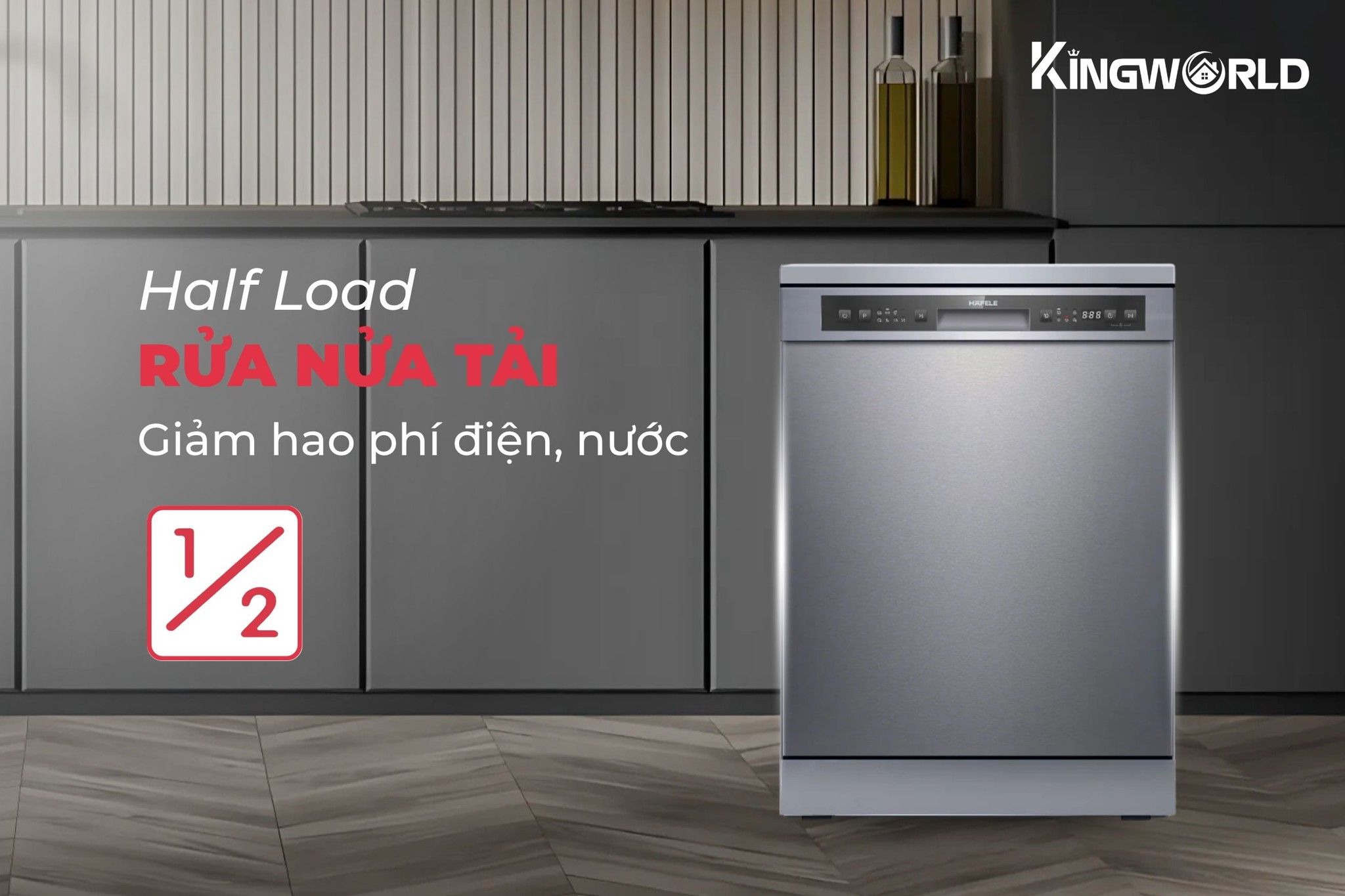 Hafele HDW-F60G tích hợp tính năng rửa nửa tải tiết kiệm hiệu quả