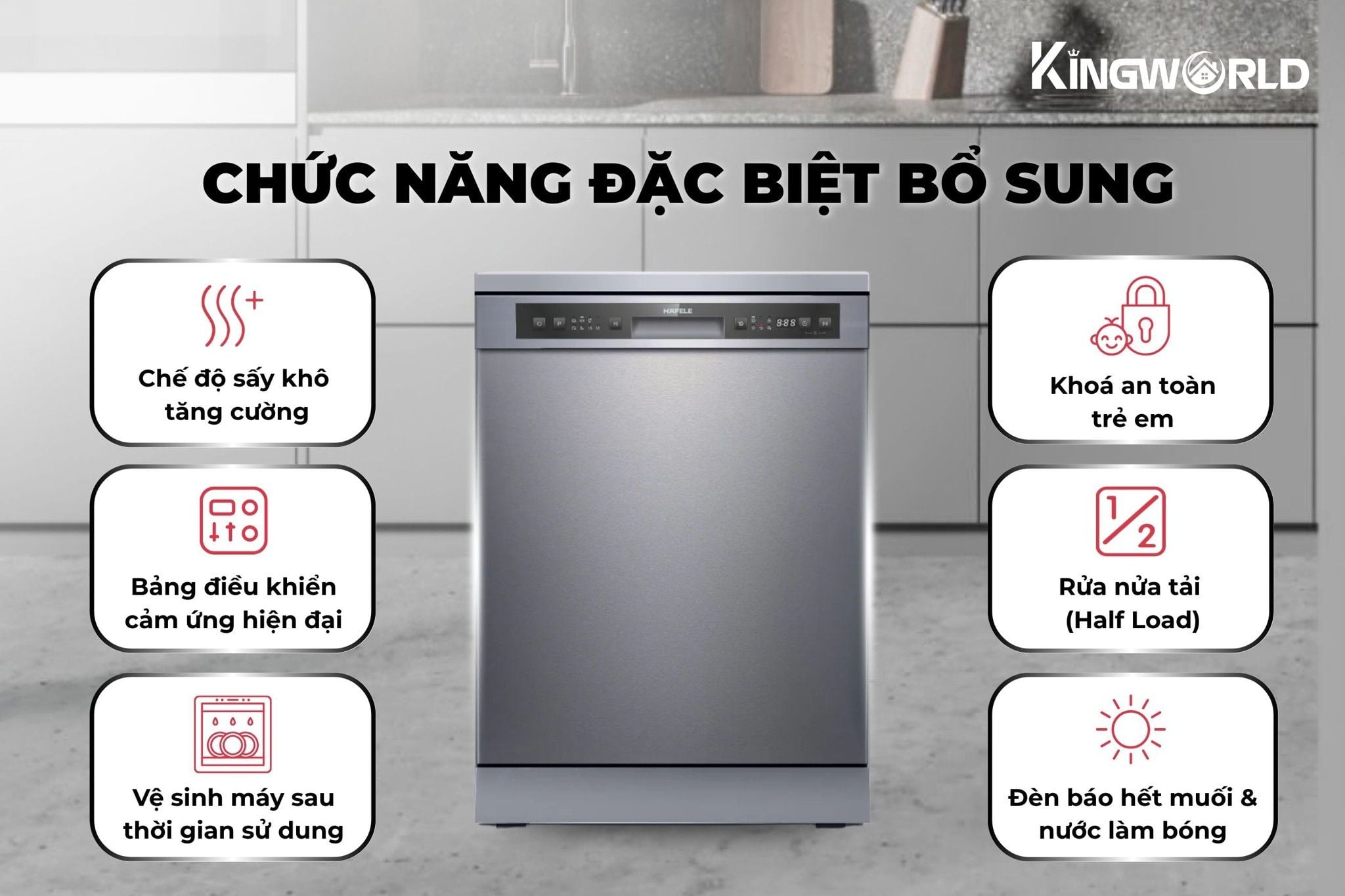 Máy rửa bát Hafele HDW-F60G tích hợp nhiều tính năng bổ trợ