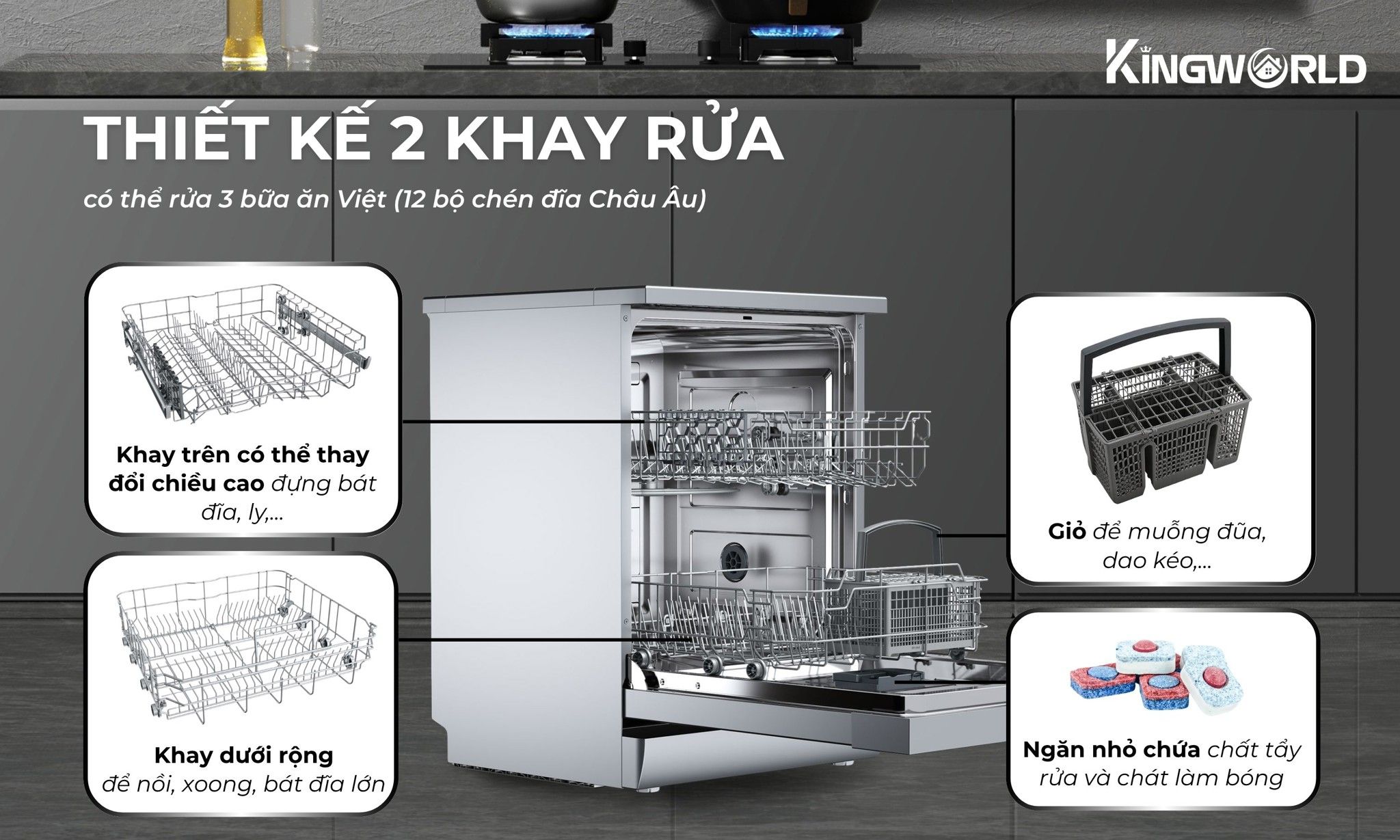 Máy rửa bát 12 bộ&nbsp;Teka DFS 26610 SS có sức chứa 12 bộ chén dĩa