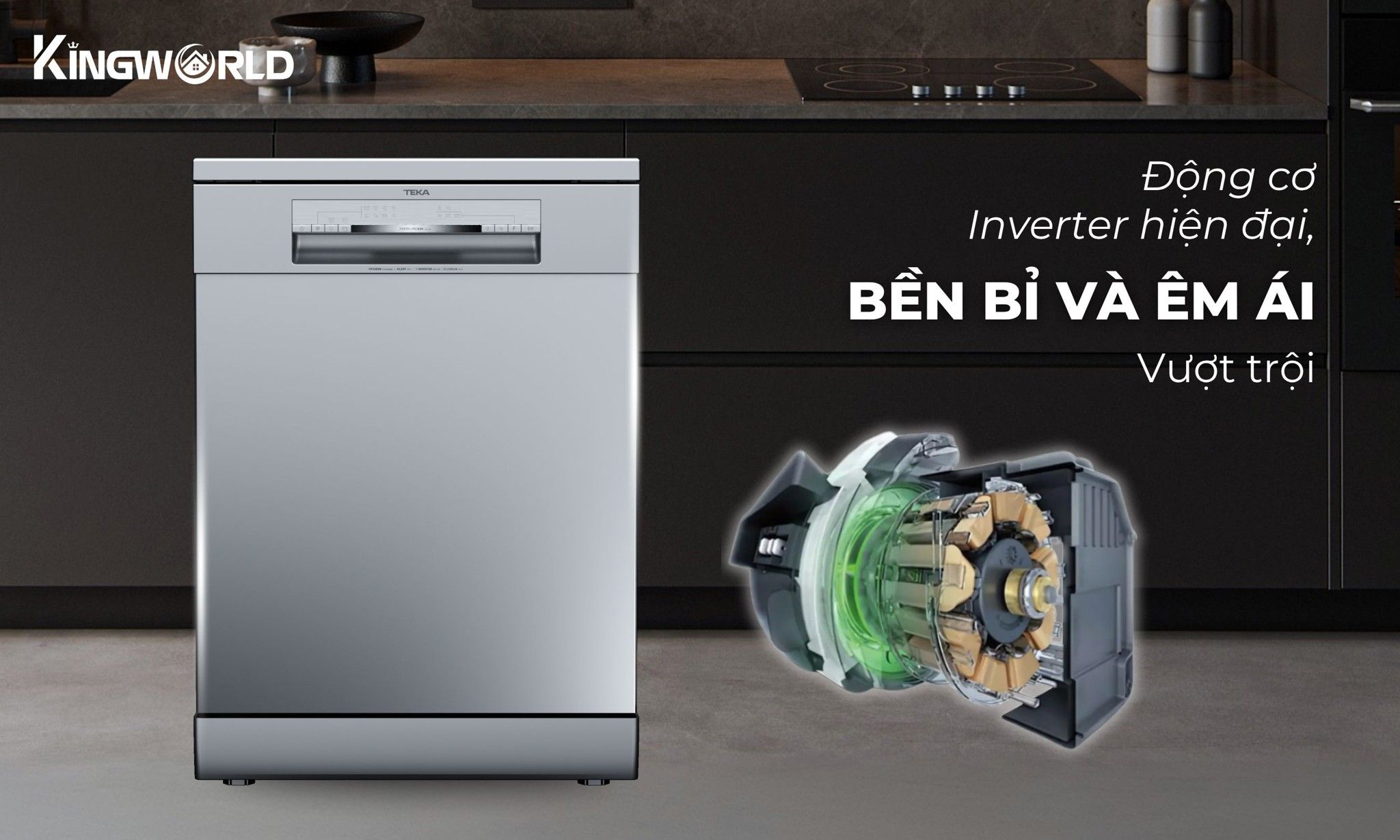 Máy rửa chén Teka DFS 76850 220 50 SS trang bị động cơ Inverter hiện đại