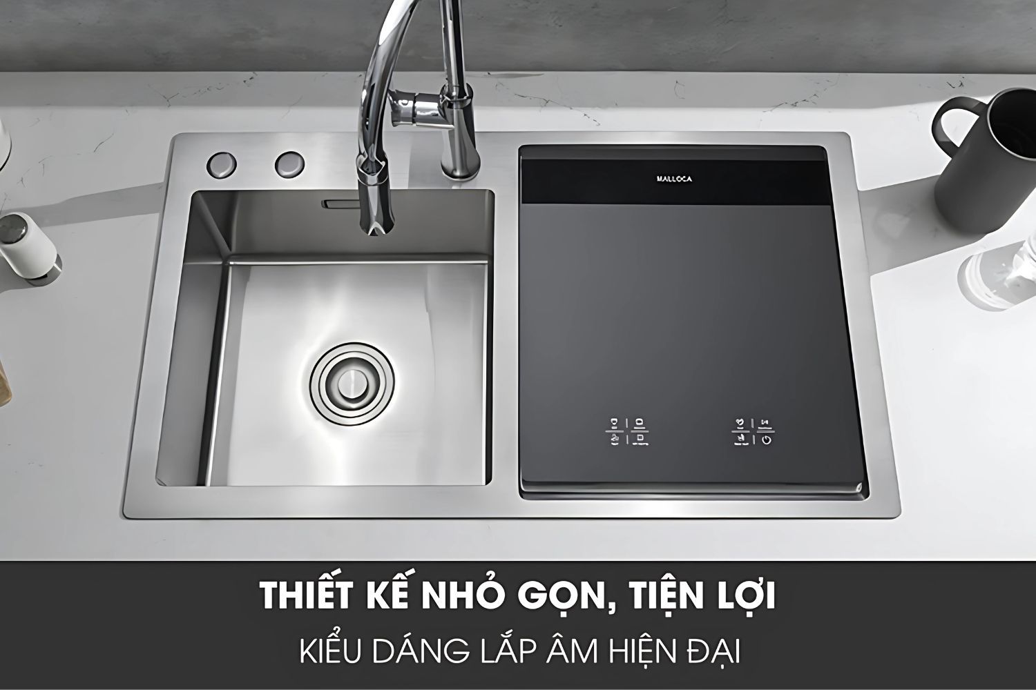 Máy rửa bát kết hợp chậu thiết kế lắp âm 2 trong 1 tinh tế hiện đại